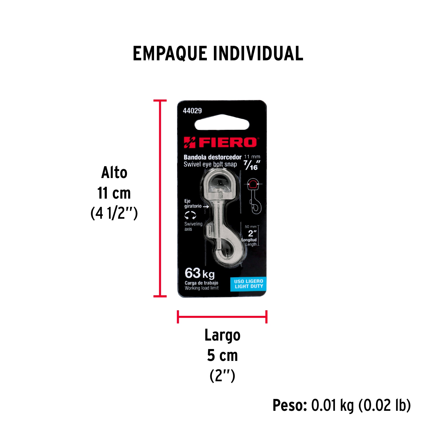 Bandola de zinc de 7/16" giratoria, FIERO - Empaque