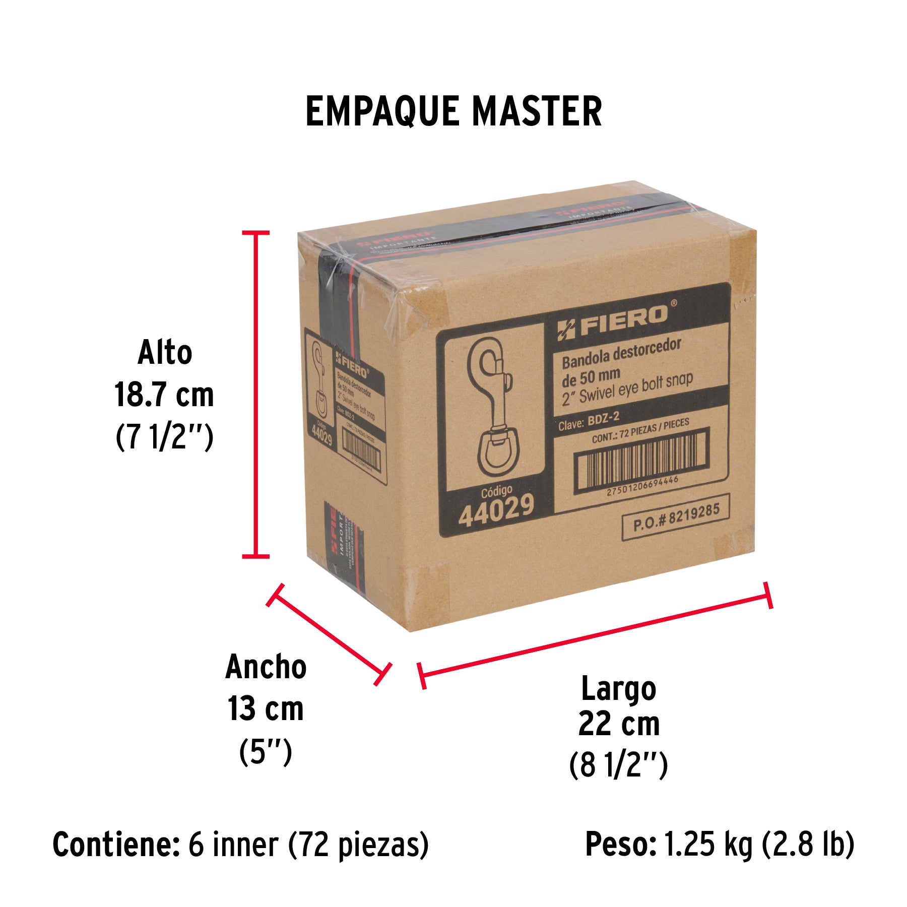Bandola de zinc de 7/16" giratoria, FIERO - Empaque