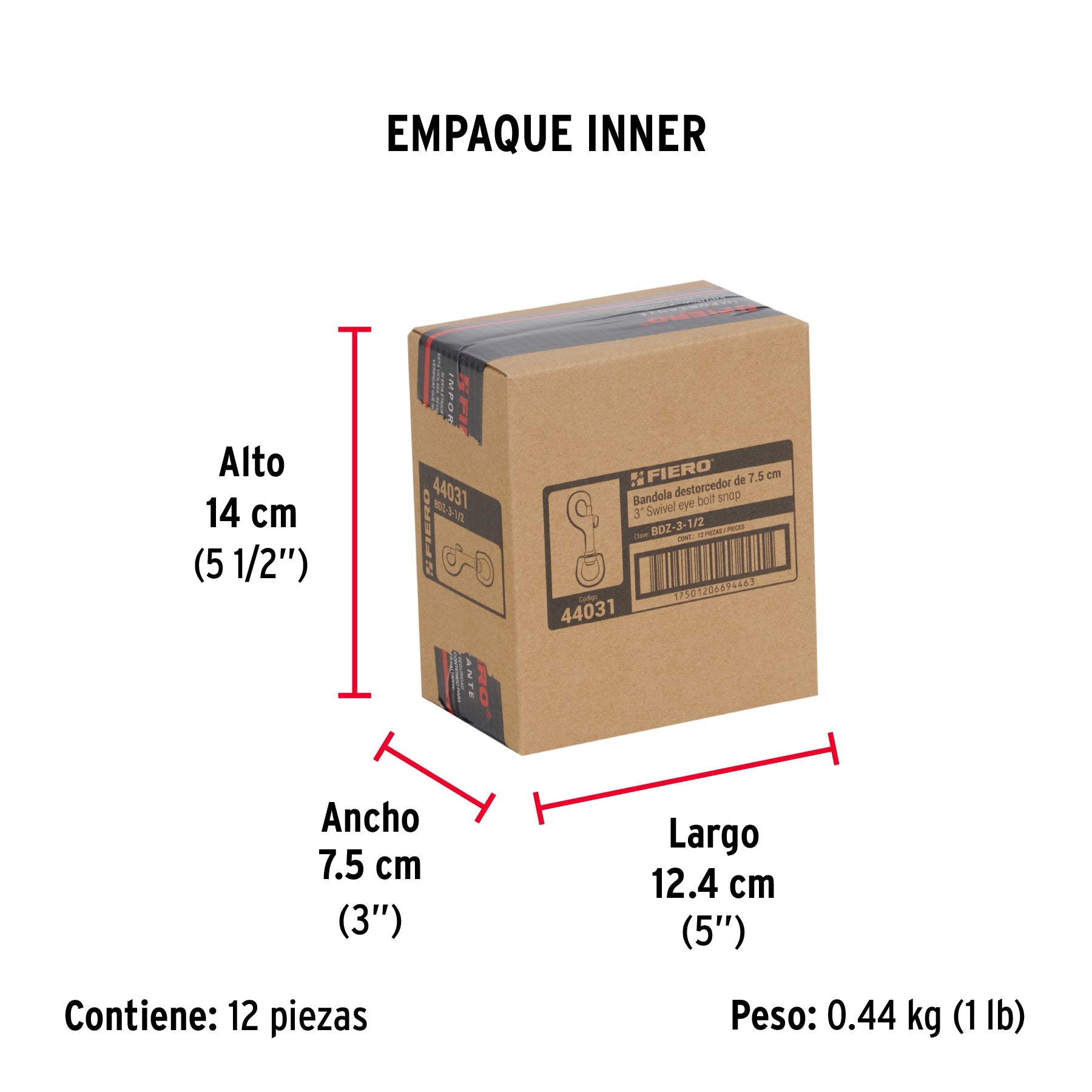 Bandola de zinc de 5/8" giratoria, FIERO - Empaque