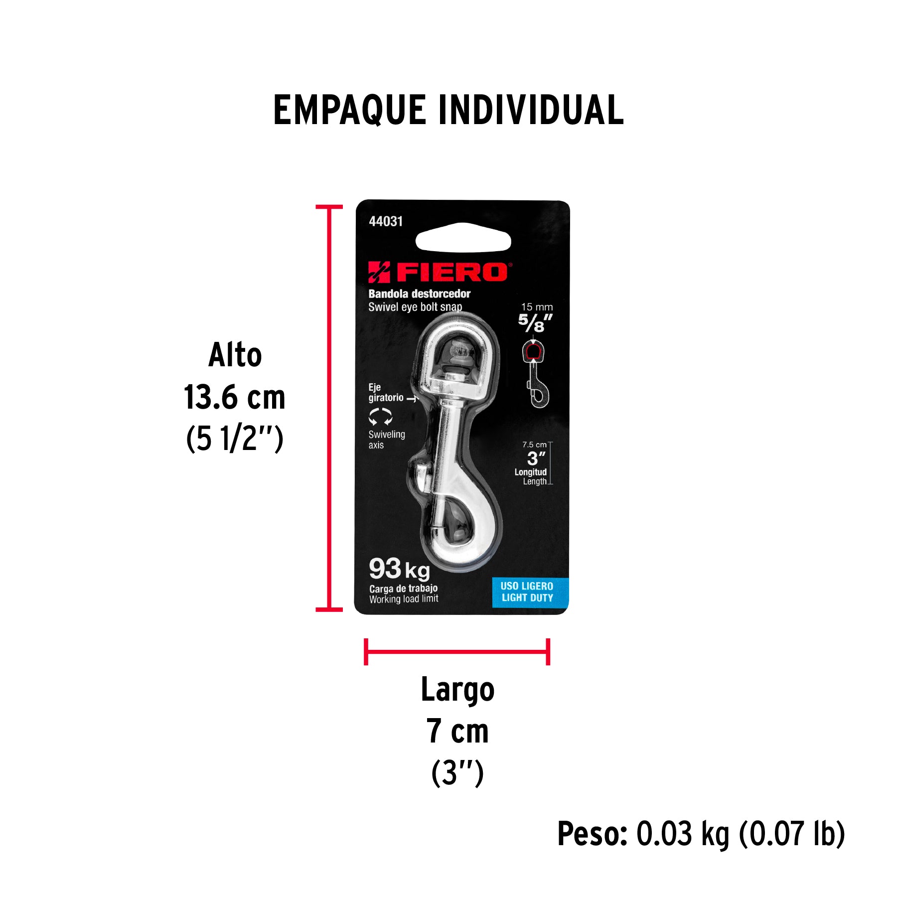 Bandola de zinc de 5/8" giratoria, FIERO - Empaque