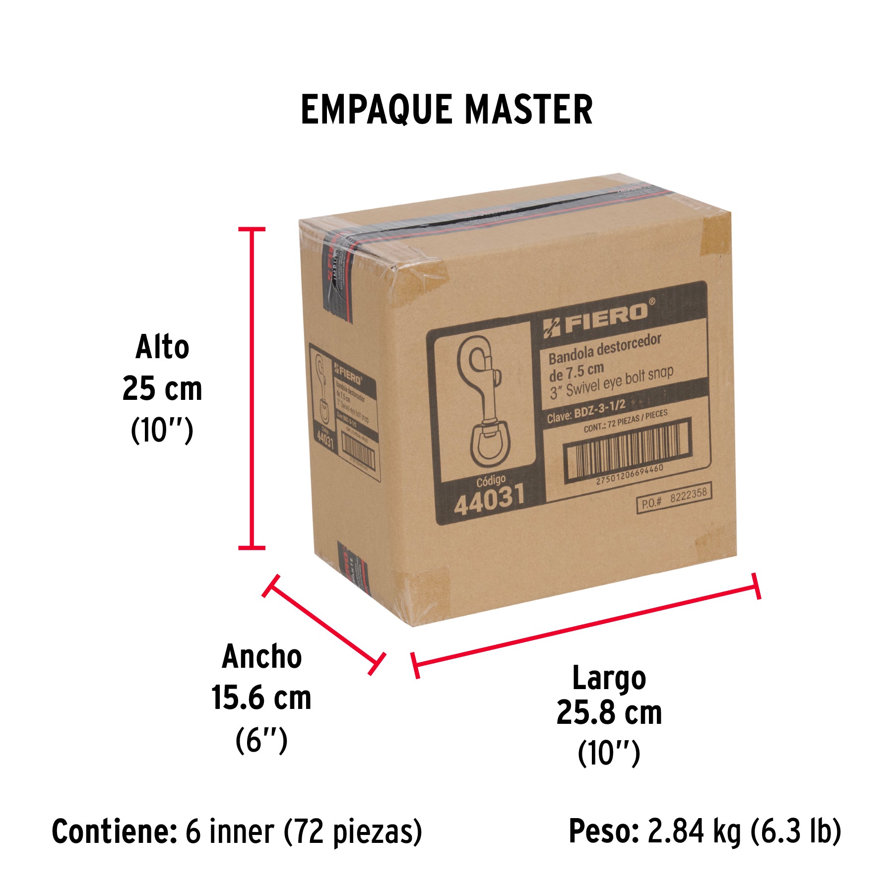 Bandola de zinc de 5/8" giratoria, FIERO - Empaque