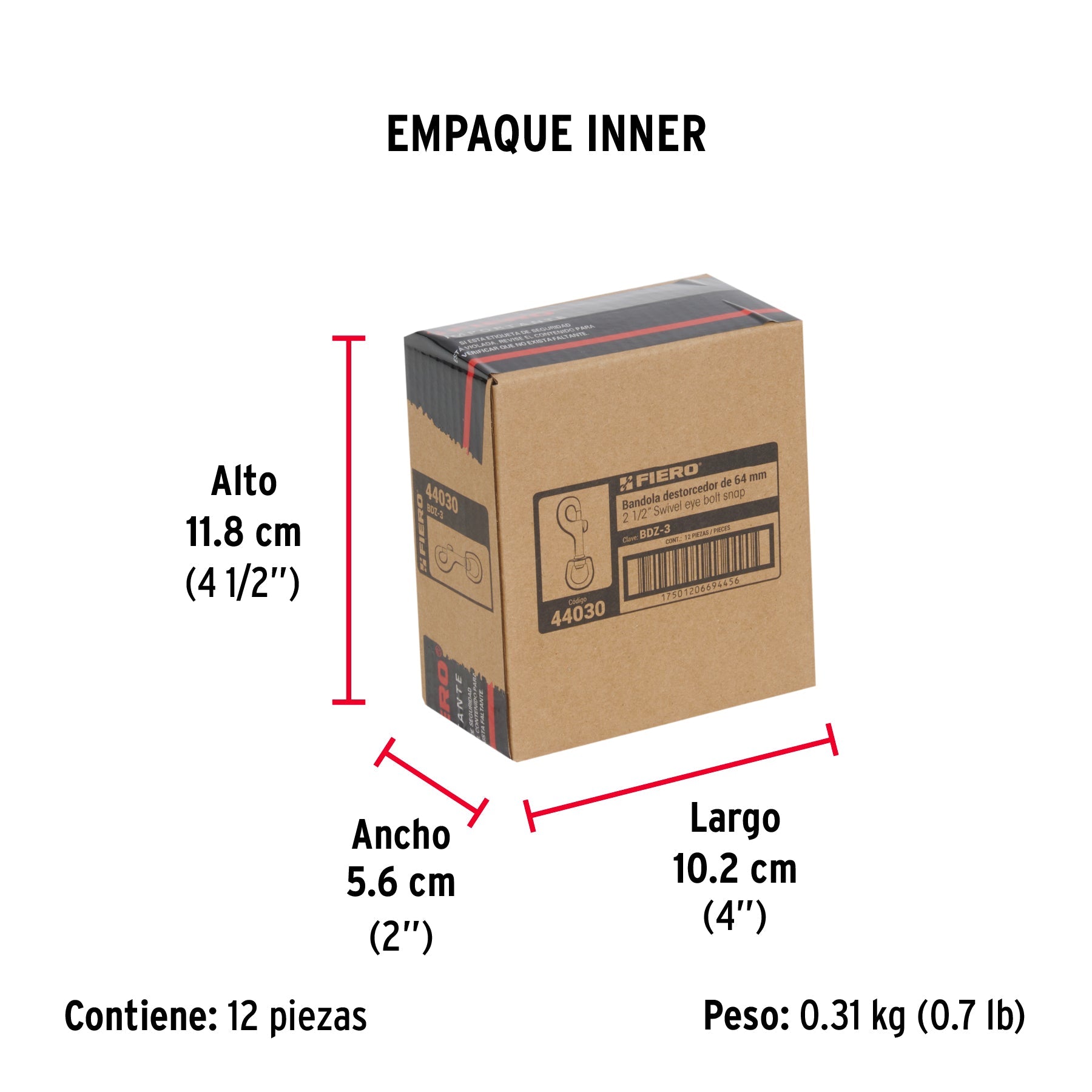 Bandola de zinc de 1/2" giratoria, FIERO - Empaque