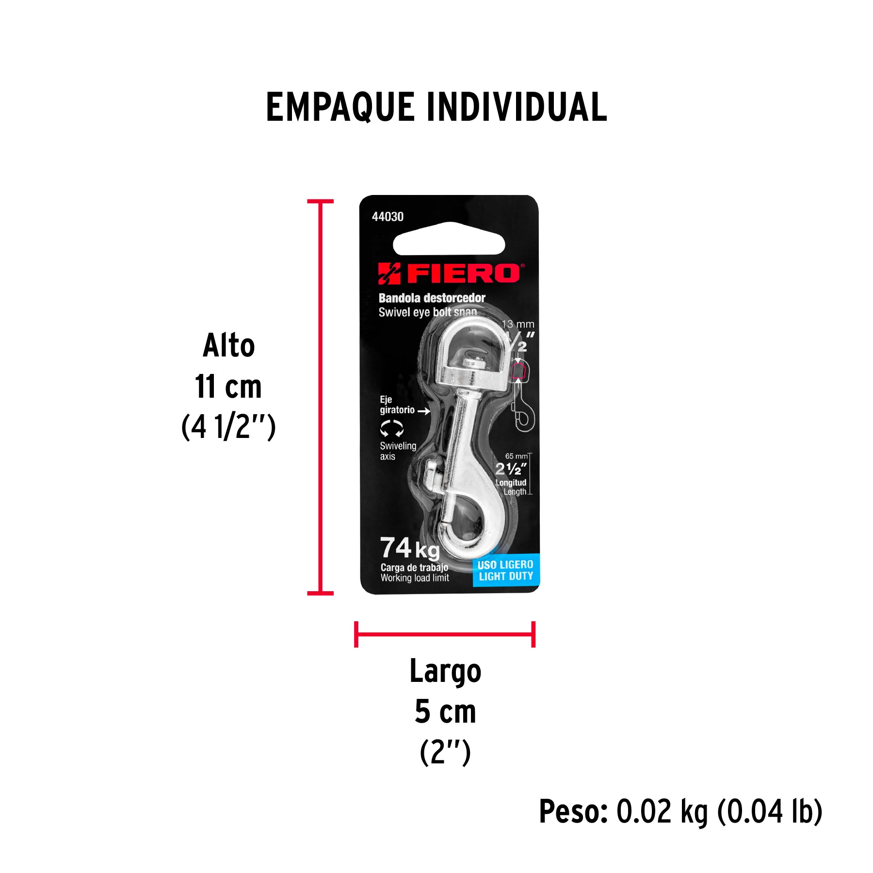 Bandola de zinc de 1/2" giratoria, FIERO - Empaque