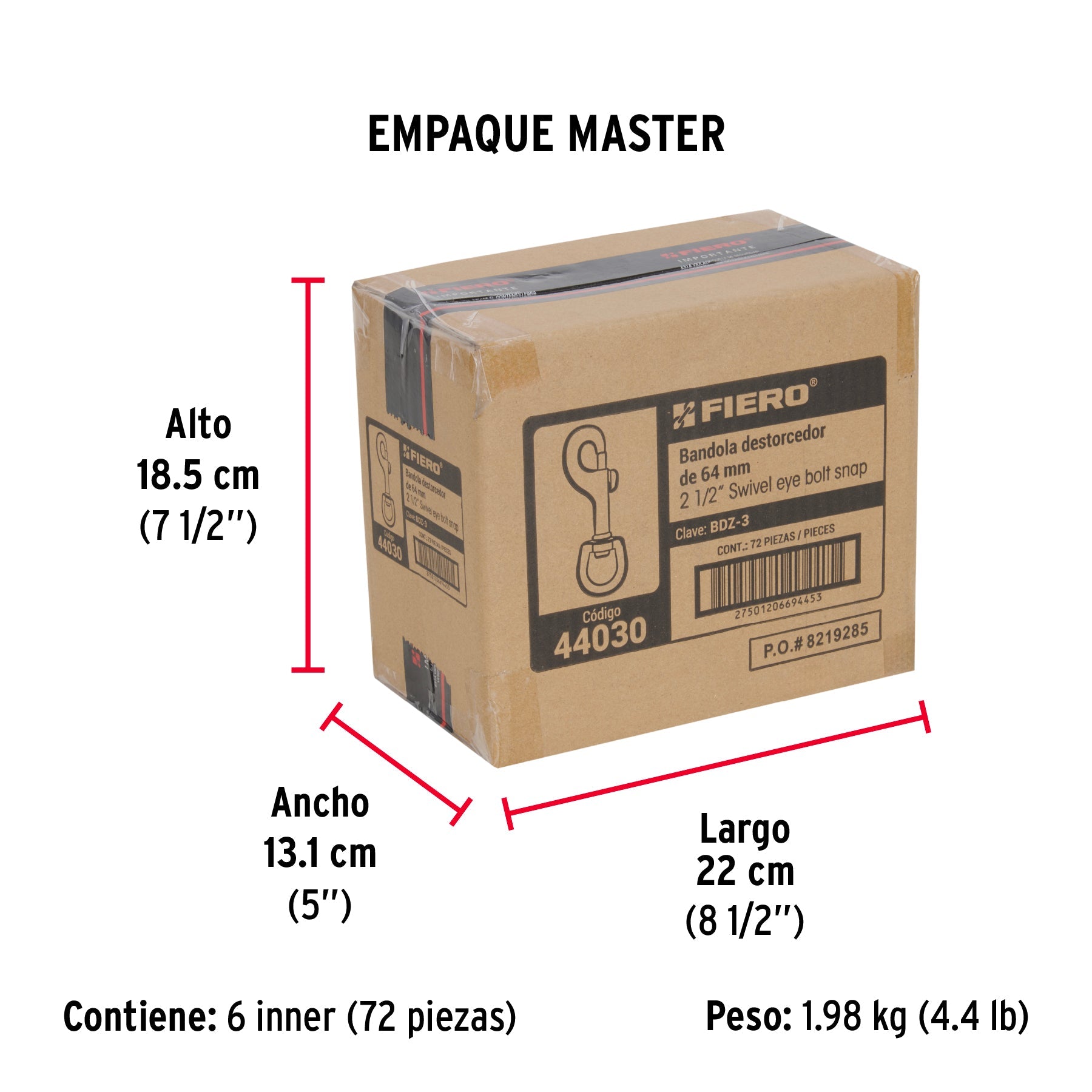 Bandola de zinc de 1/2" giratoria, FIERO - Empaque