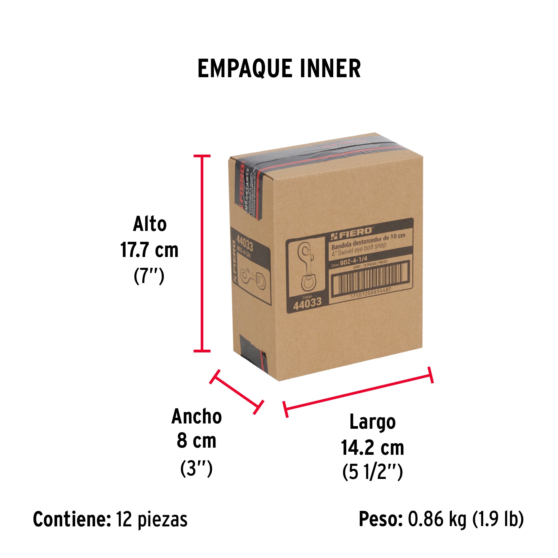 Bandola de zinc de 1" giratoria, FIERO - Empaque