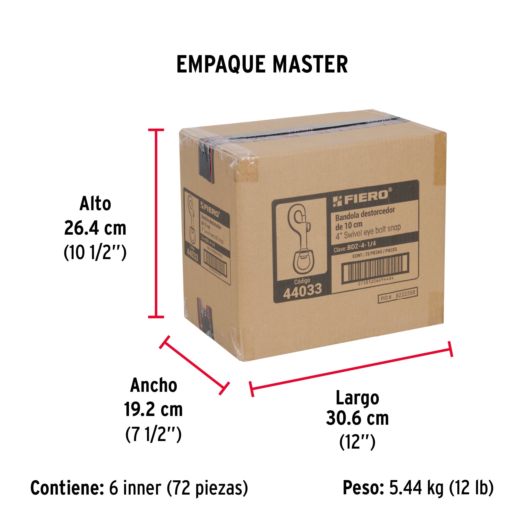 Bandola de zinc de 1" giratoria, FIERO - Empaque