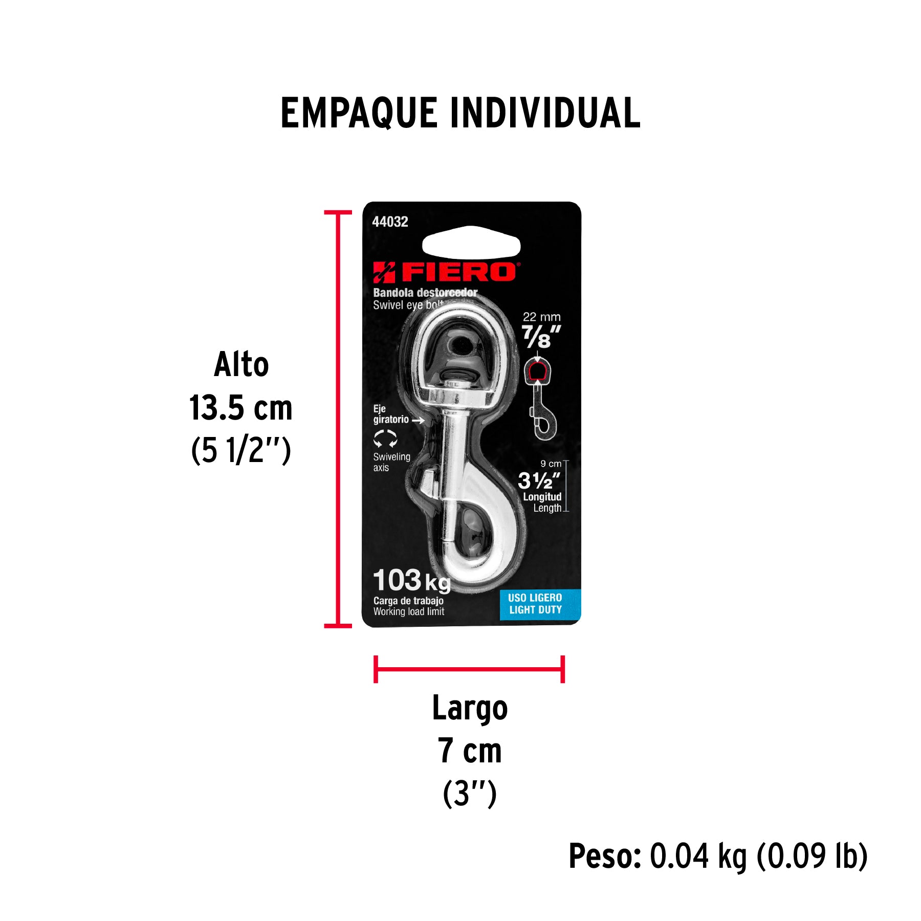 Bandola de zinc de 7/8" giratoria, FIERO - Empaque