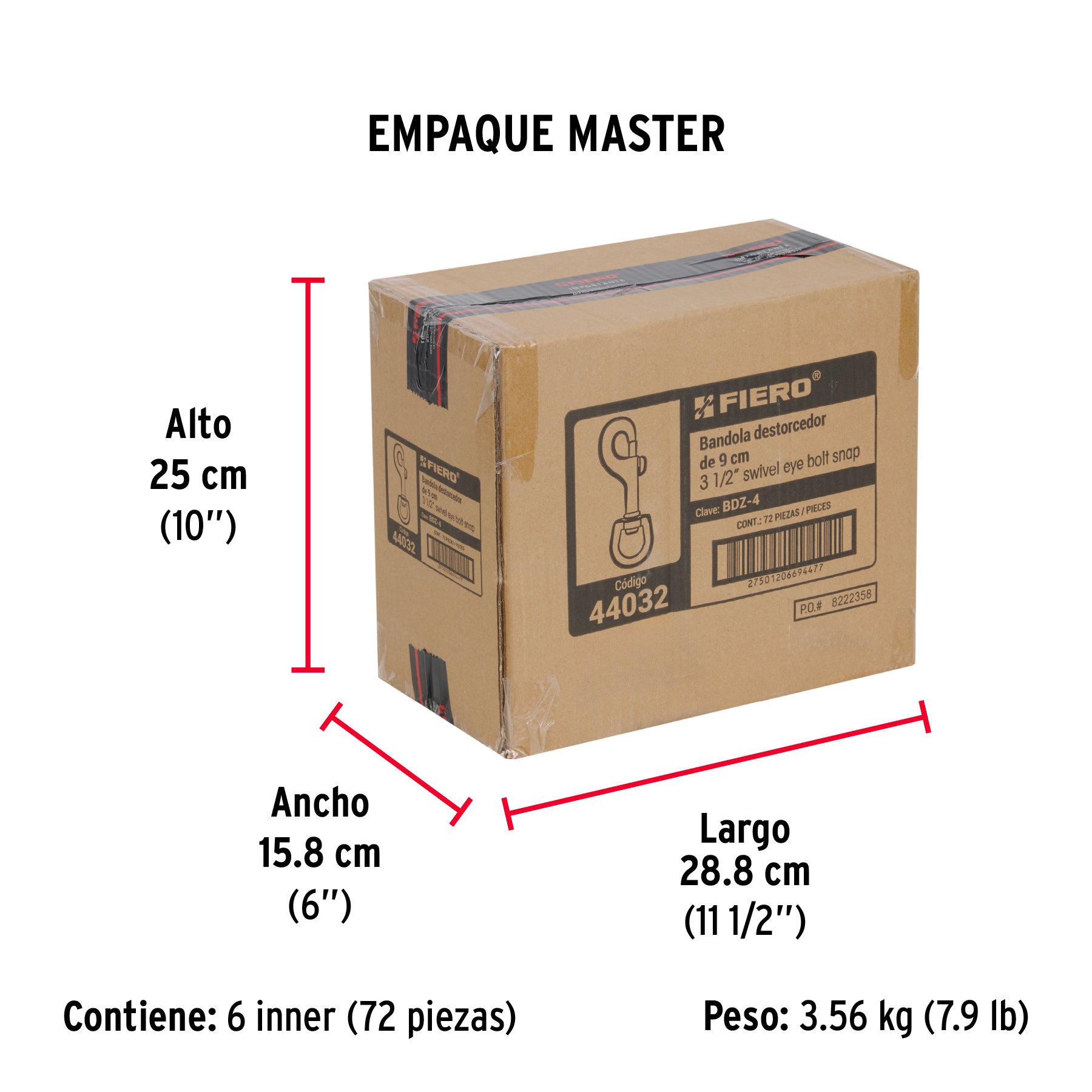 Bandola de zinc de 7/8" giratoria, FIERO - Empaque