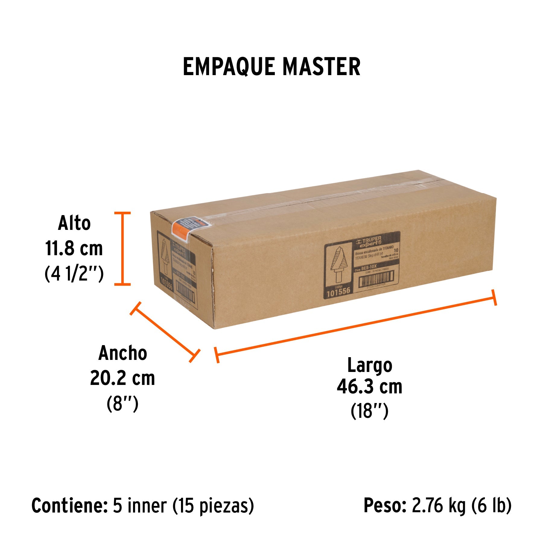 Broca escalonada titanio 10 escalones 1/4" a 1-3/8", EXPERT - Empaque