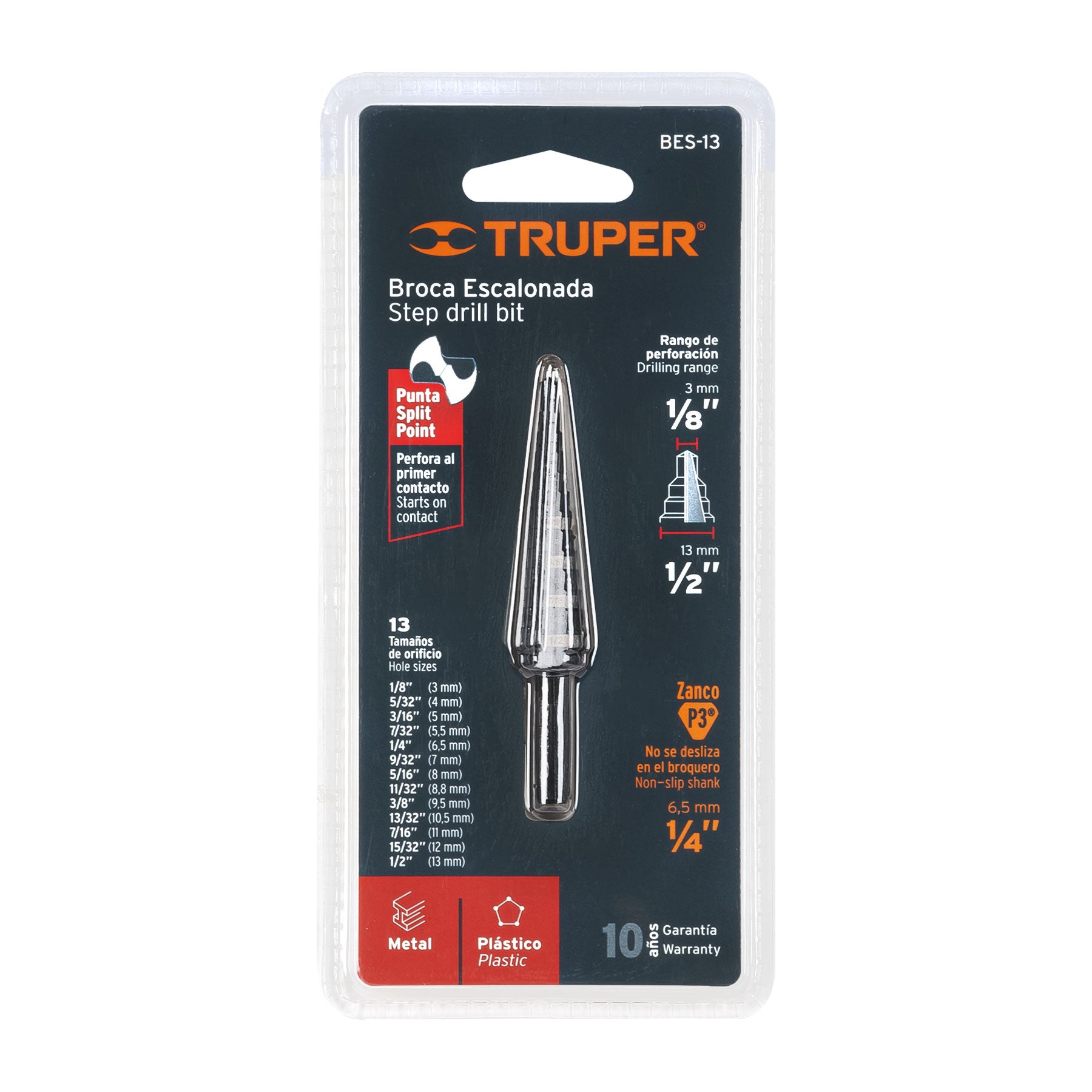 Broca escalonada óxido negro 13 escalones 1/8" a 1/2",Truper