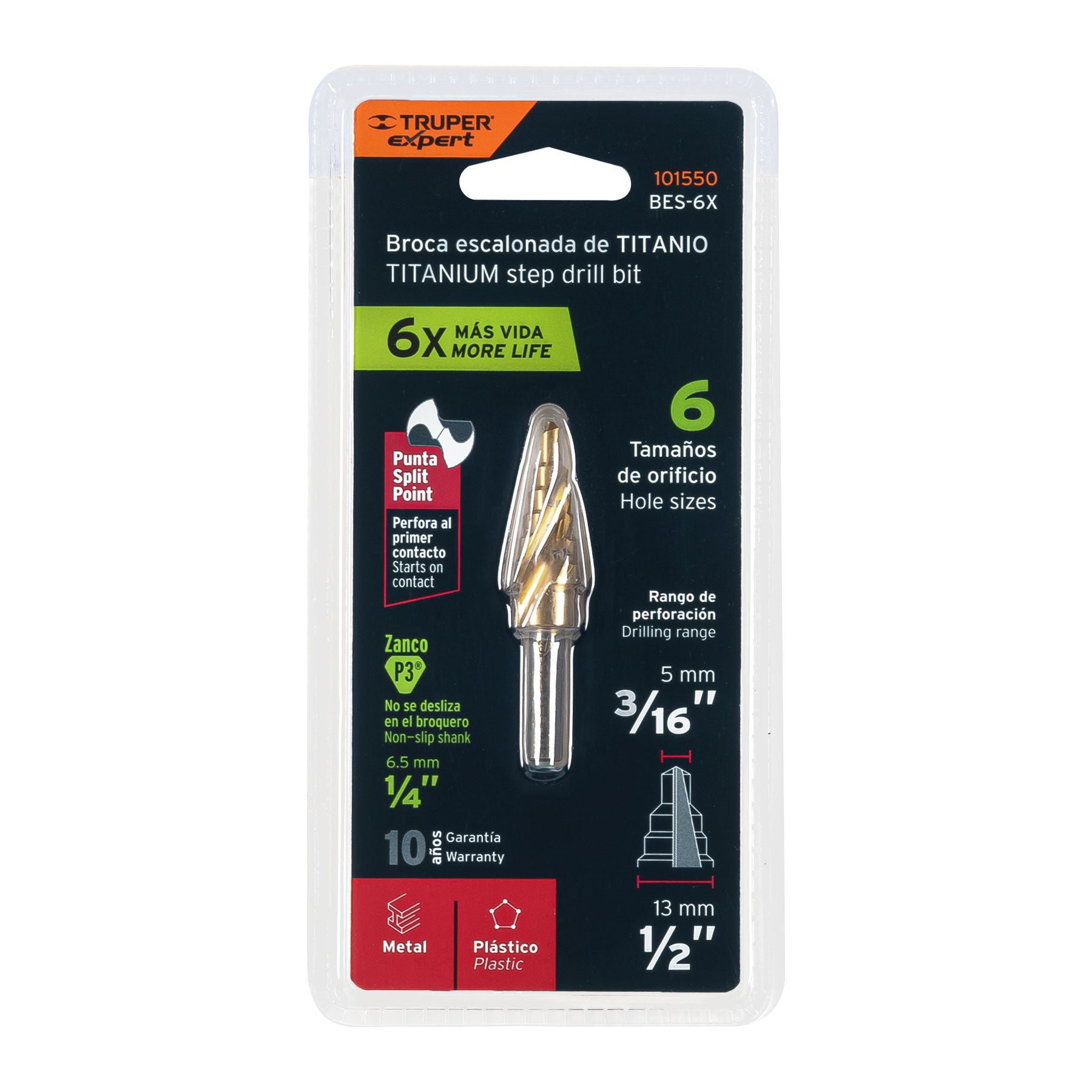 Broca escalonada titanio 6 escalones 3/16" a 1/2", EXPERT
