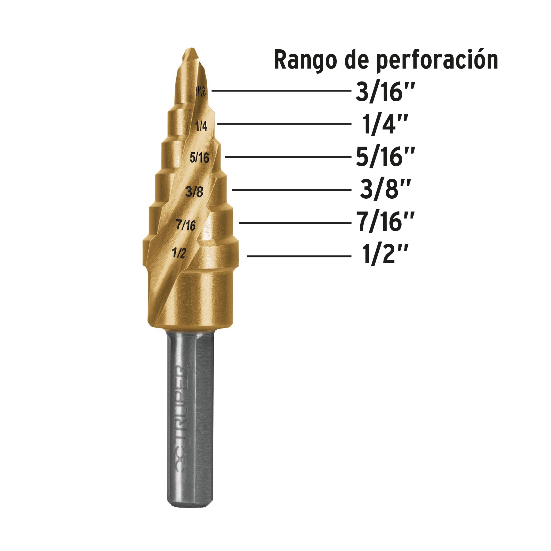 Broca escalonada titanio 6 escalones 3/16" a 1/2", EXPERT