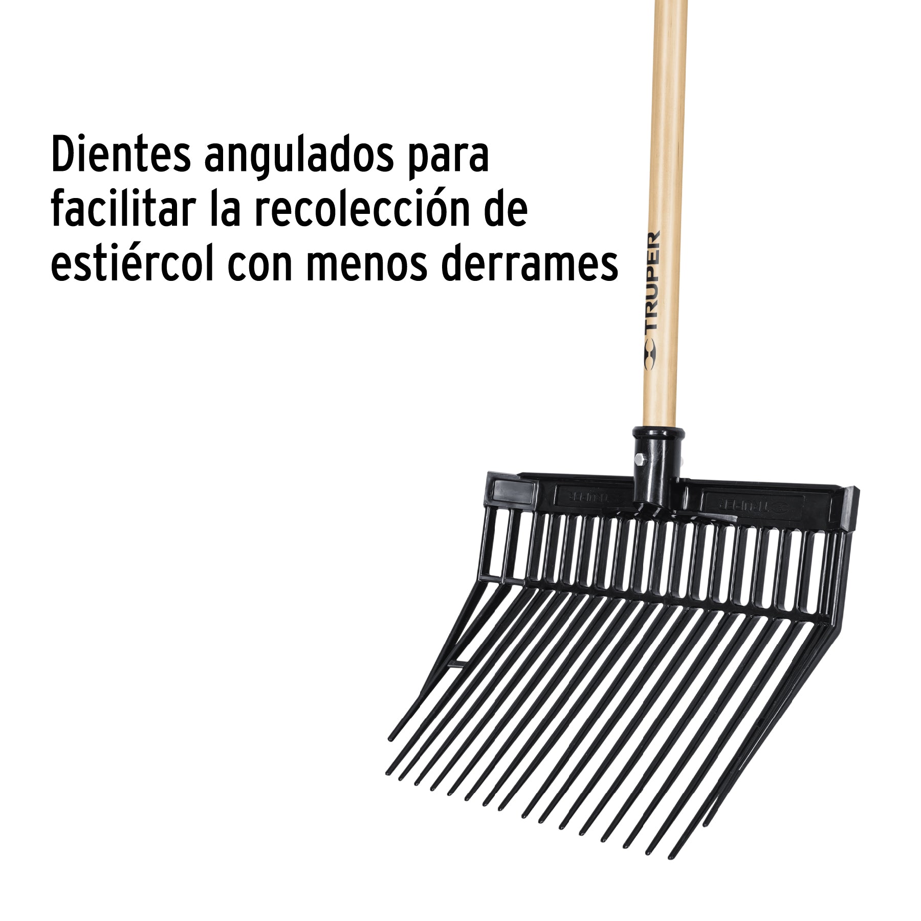 Bieldo para estiércol, 16 dientes, mango 54",cabeza plástica