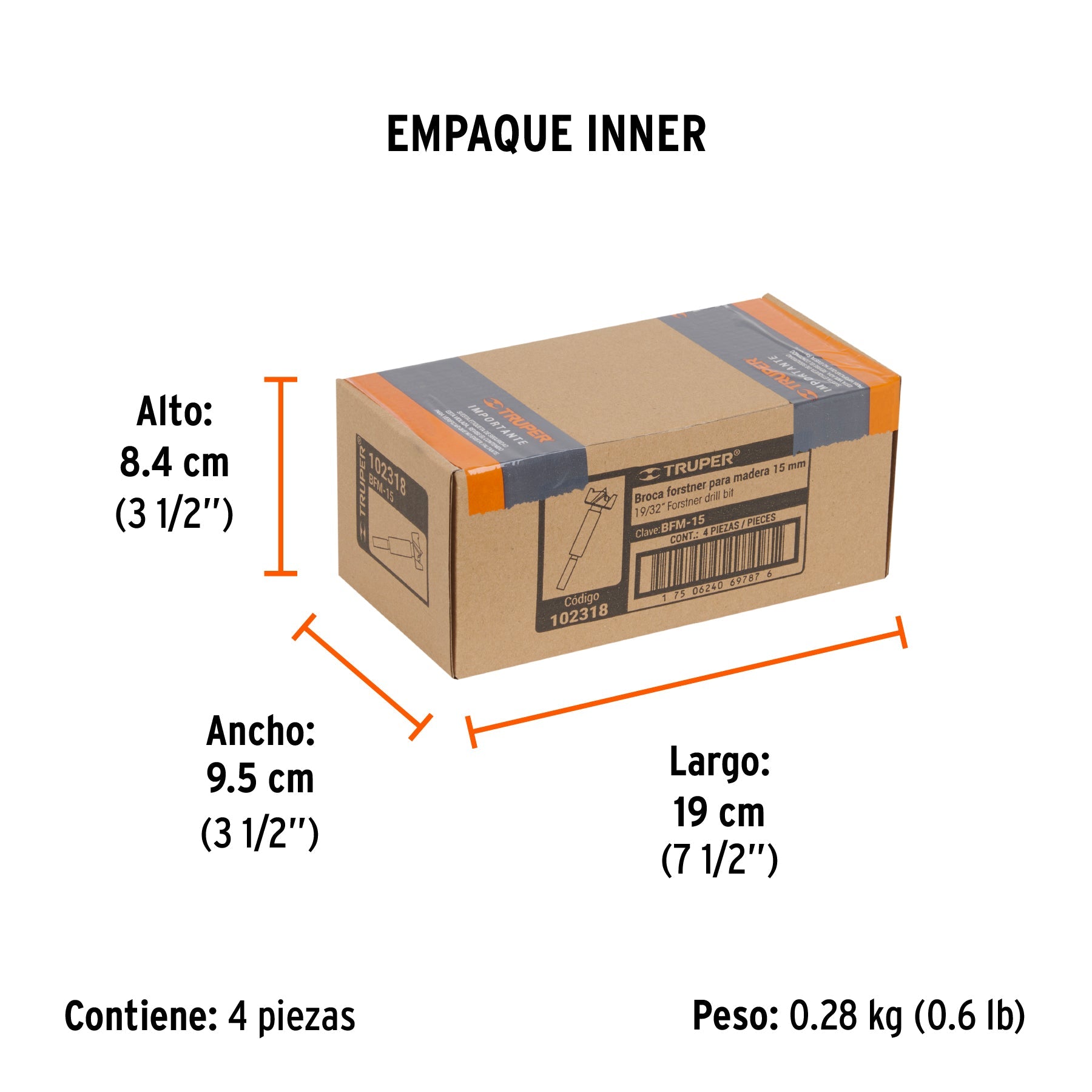Broca forstner 15 mm para madera, TRUPER - Empaque