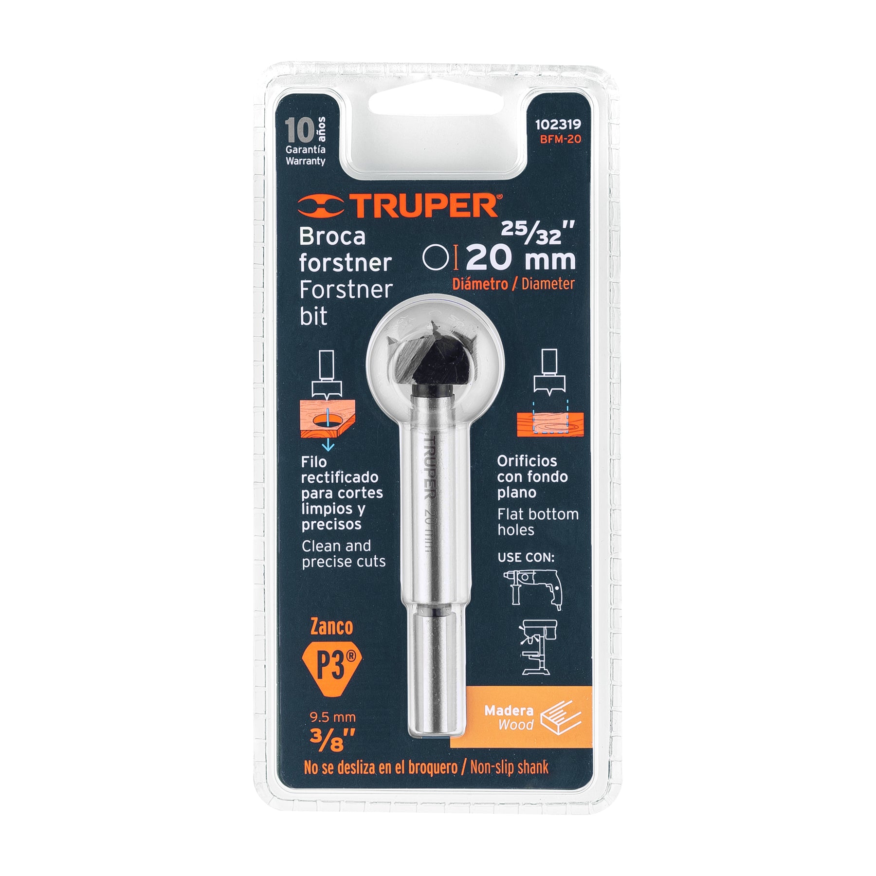 Broca forstner 20 mm para madera, TRUPER