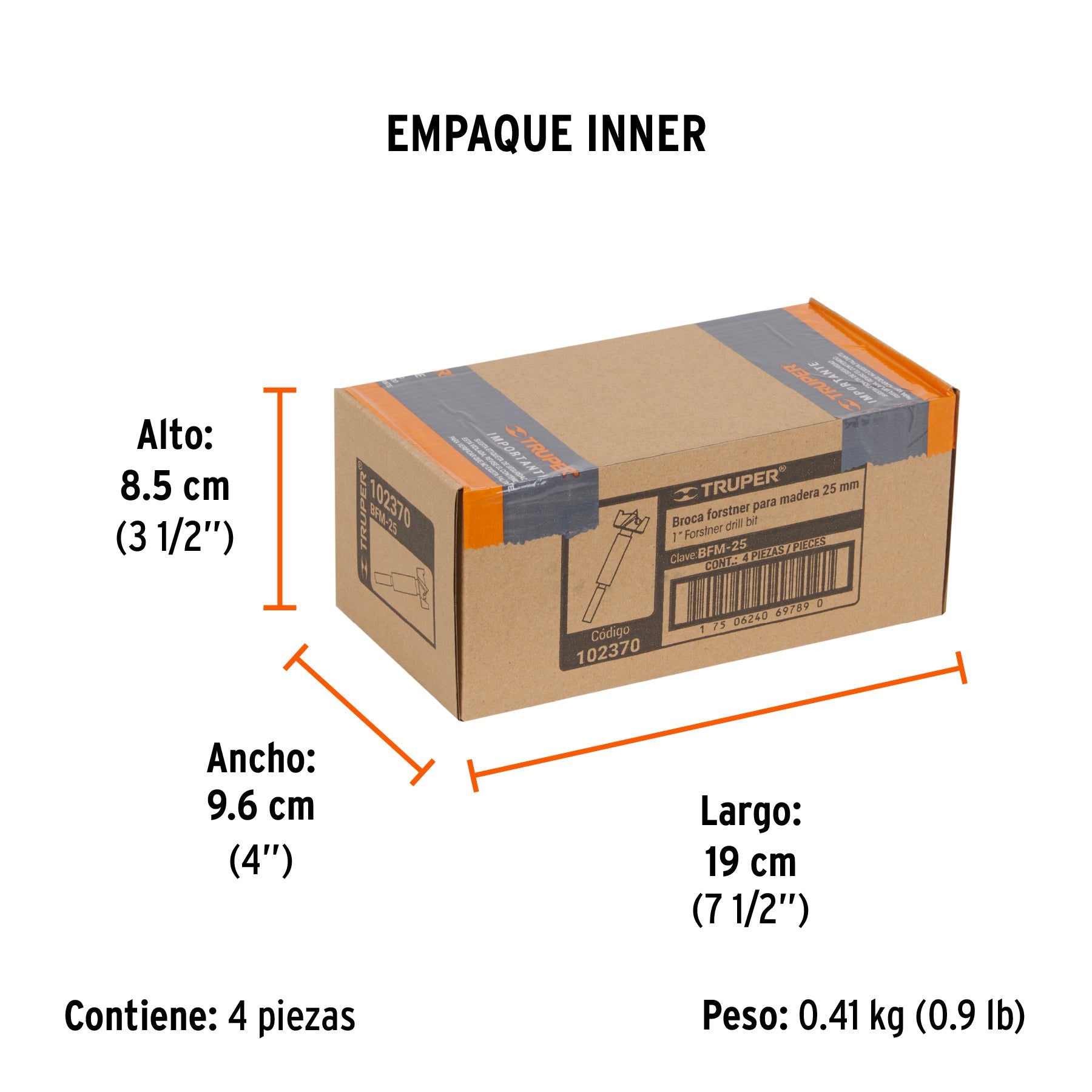 Broca forstner 25 mm para madera, TRUPER - Empaque