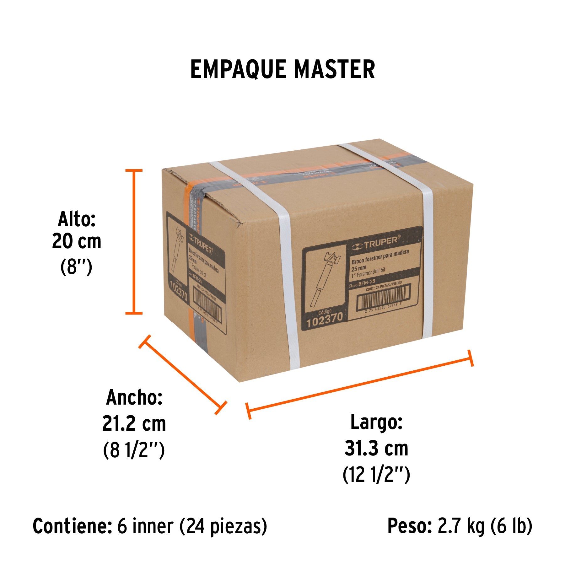 Broca forstner 25 mm para madera, TRUPER - Empaque