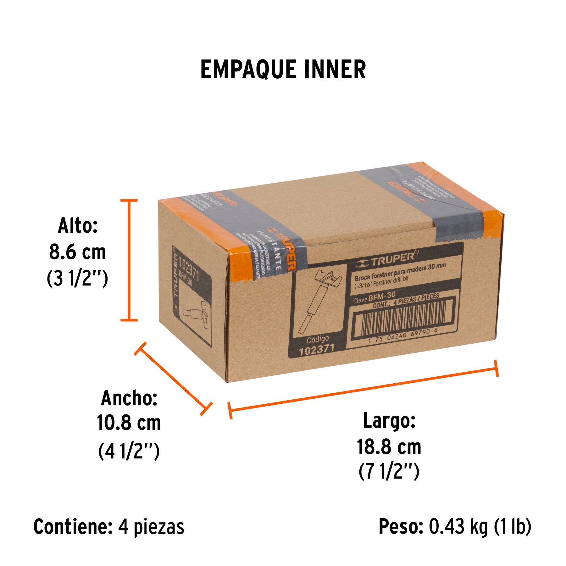 Broca forstner 30 mm para madera, TRUPER - Empaque