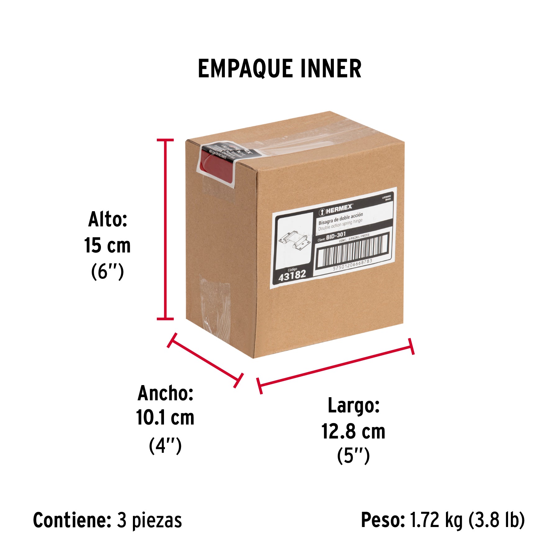 Bisagra de doble acción 3" acero latonado, HERMEX - Empaque