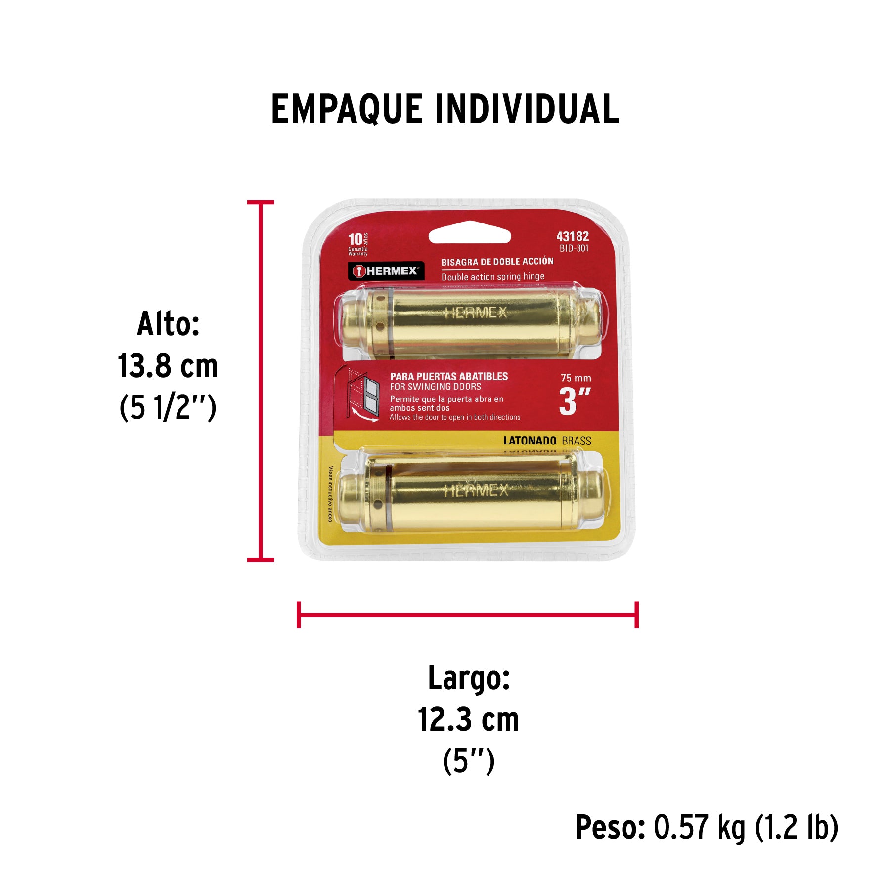 Bisagra de doble acción 3" acero latonado, HERMEX - Empaque