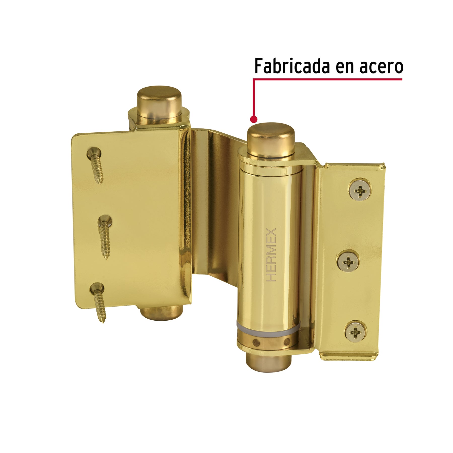 Bisagra de doble acción 3" acero latonado, HERMEX