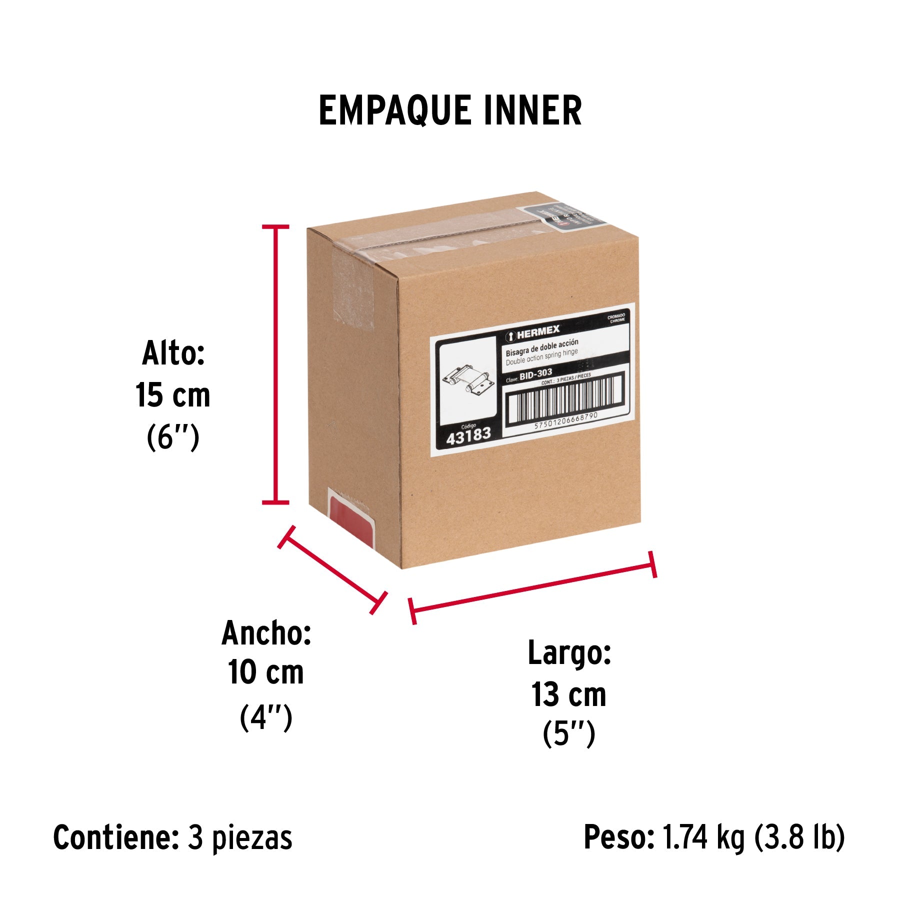 Bisagra de doble acción 3" acero cromado, HERMEX - Empaque