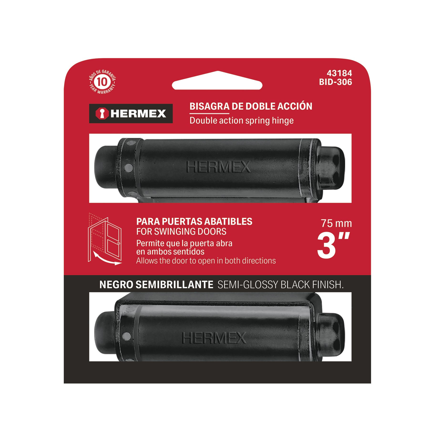 Bisagra de doble acción 3" acero negro, HERMEX