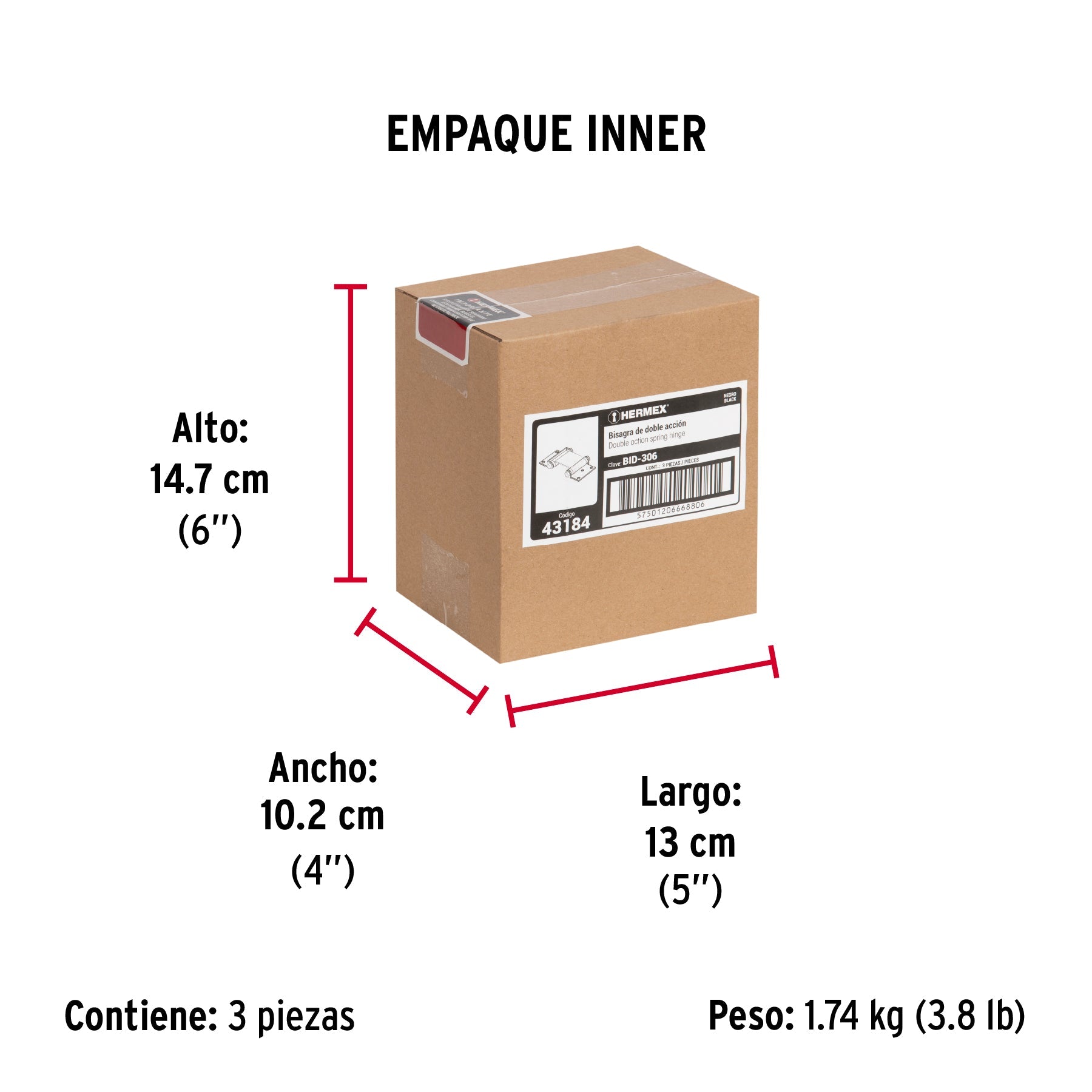 Bisagra de doble acción 3" acero negro, HERMEX - Empaque