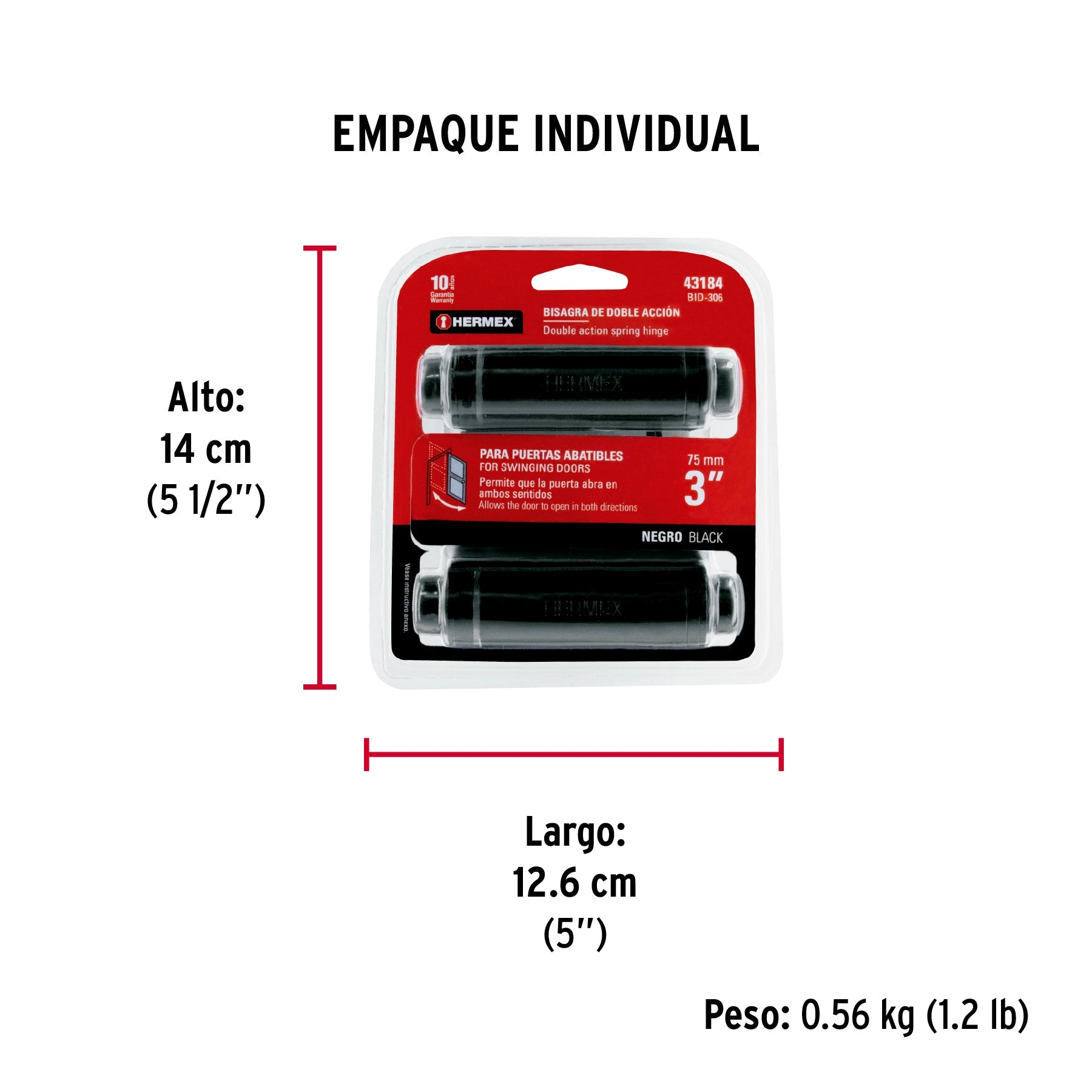Bisagra de doble acción 3" acero negro, HERMEX - Empaque