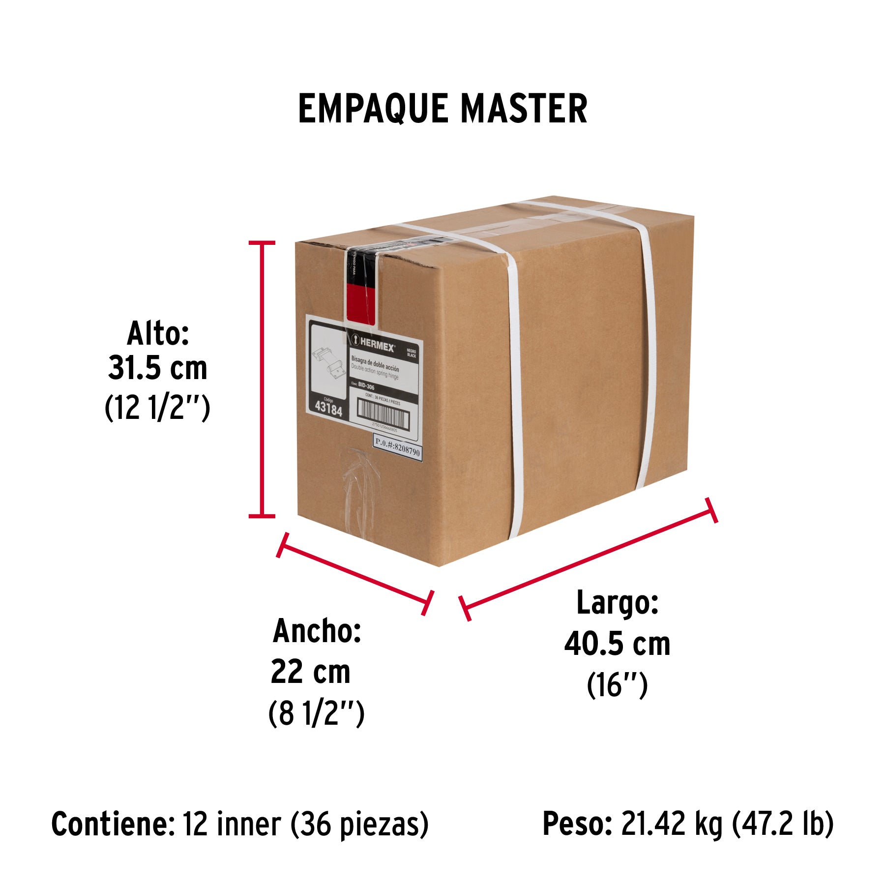 Bisagra de doble acción 3" acero negro, HERMEX - Empaque