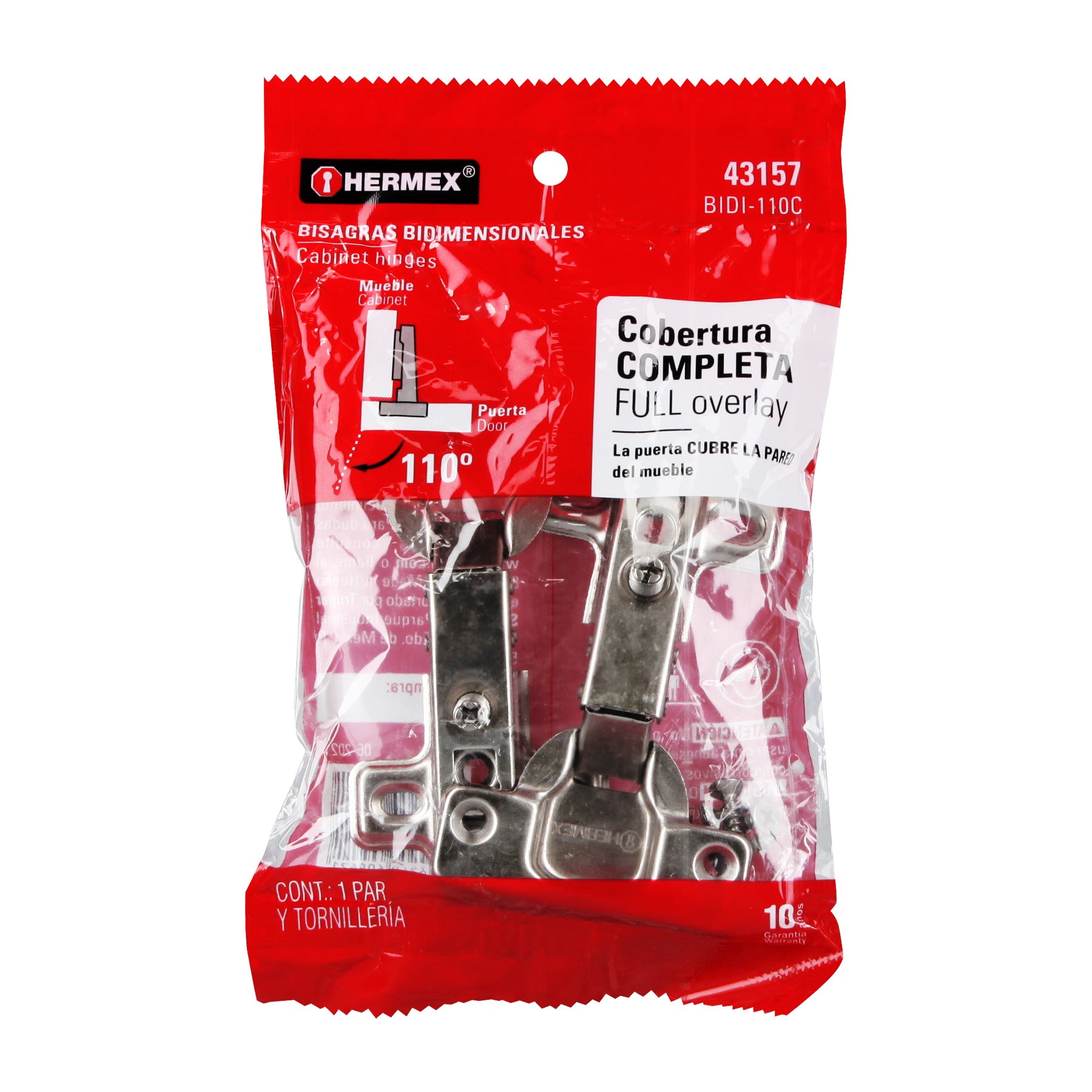 2 bisagras bidimensionales 110°, cobertura completa, HERMEX