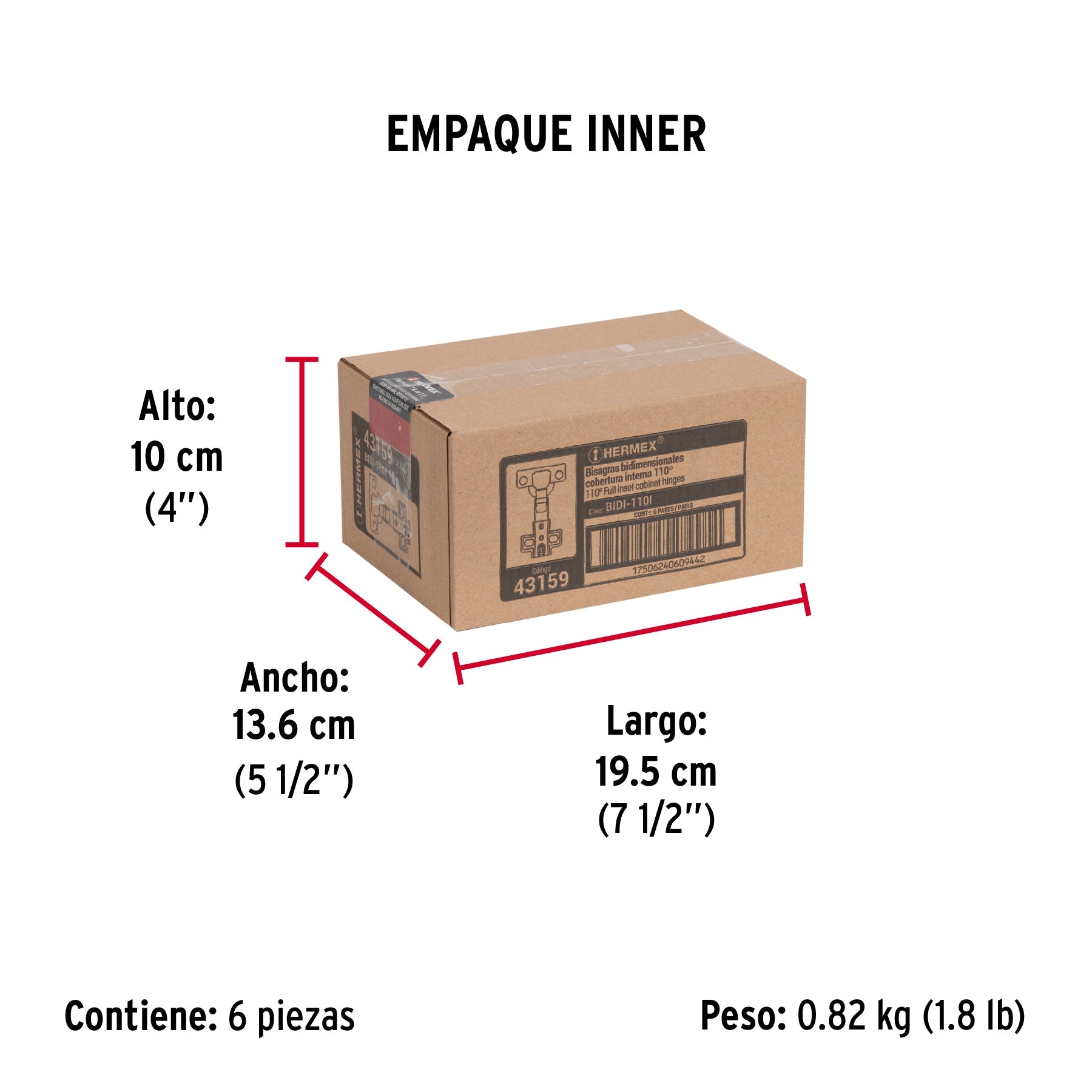 2 bisagras bidimensionales 110°, cobertura interna, HERMEX - Empaque