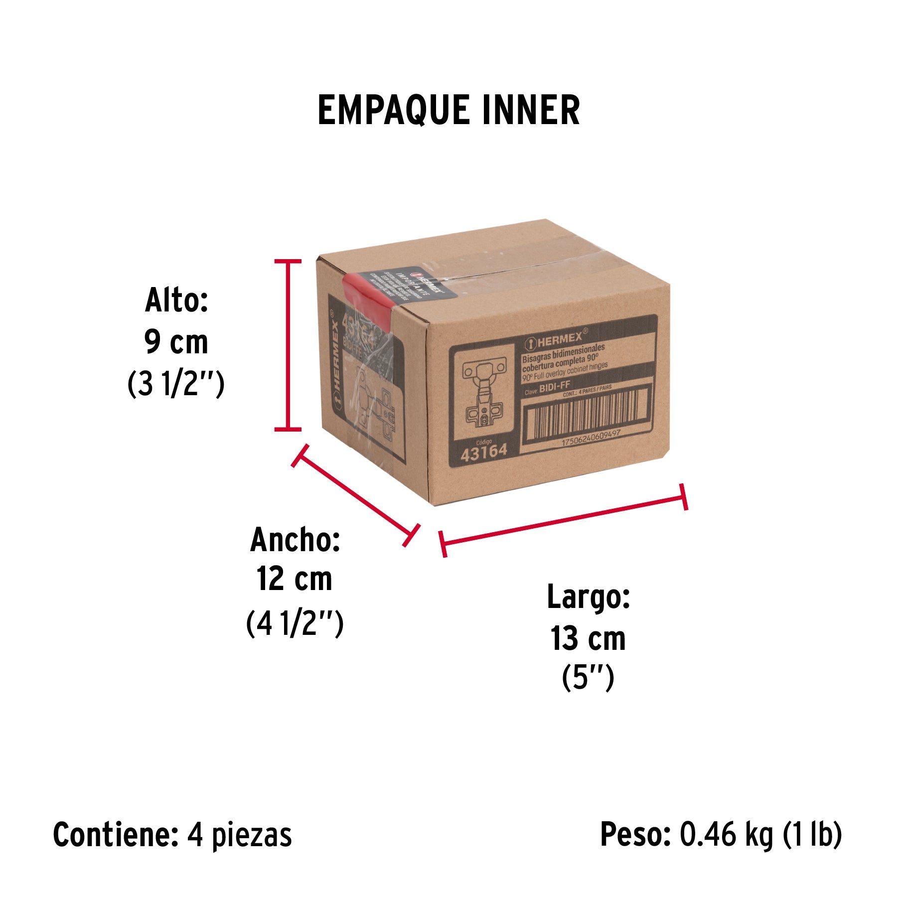 2 bisagras bidimensionales 90°, completa, brazo corto - Empaque