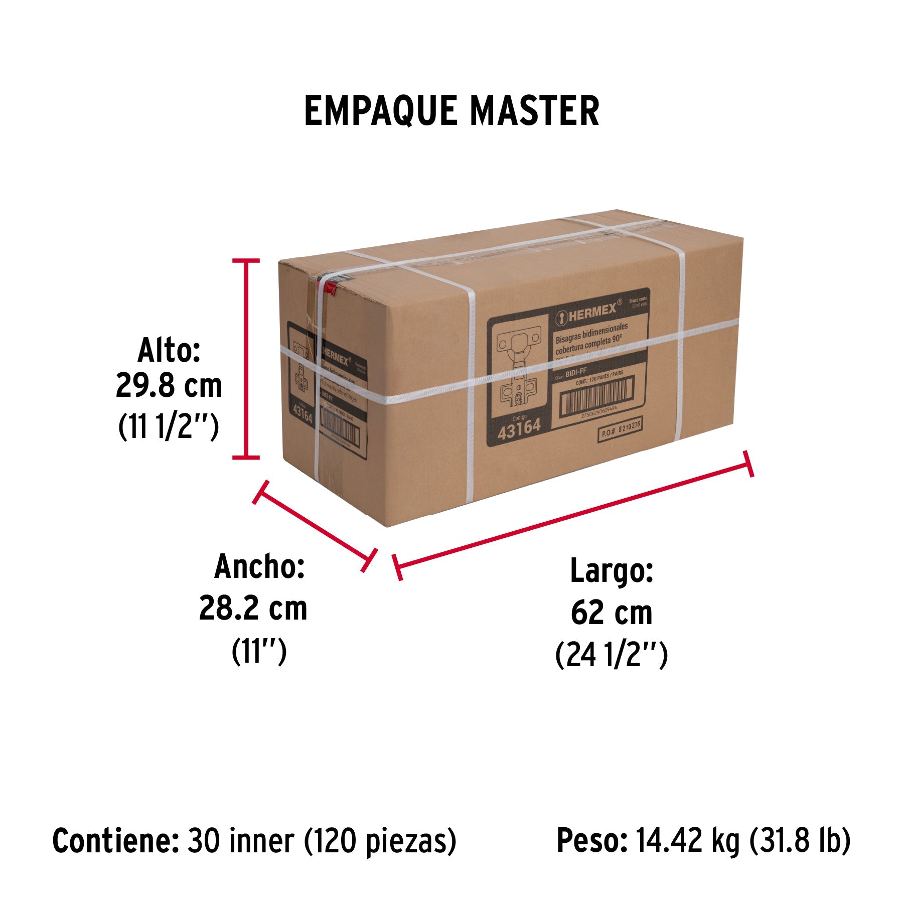 2 bisagras bidimensionales 90°, completa, brazo corto - Empaque