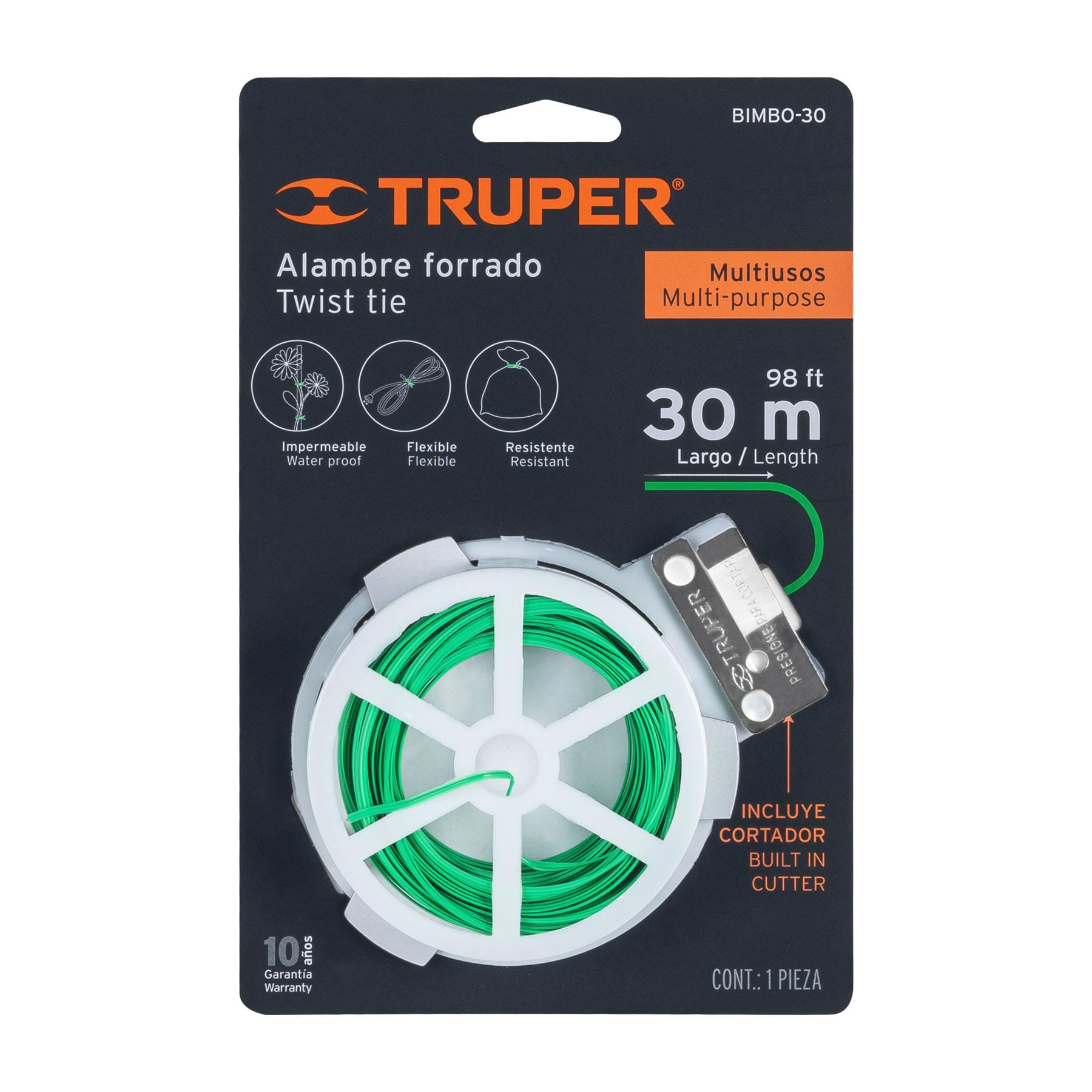 Carrete con 30 m de alambre forrado multiusos, TRUPER
