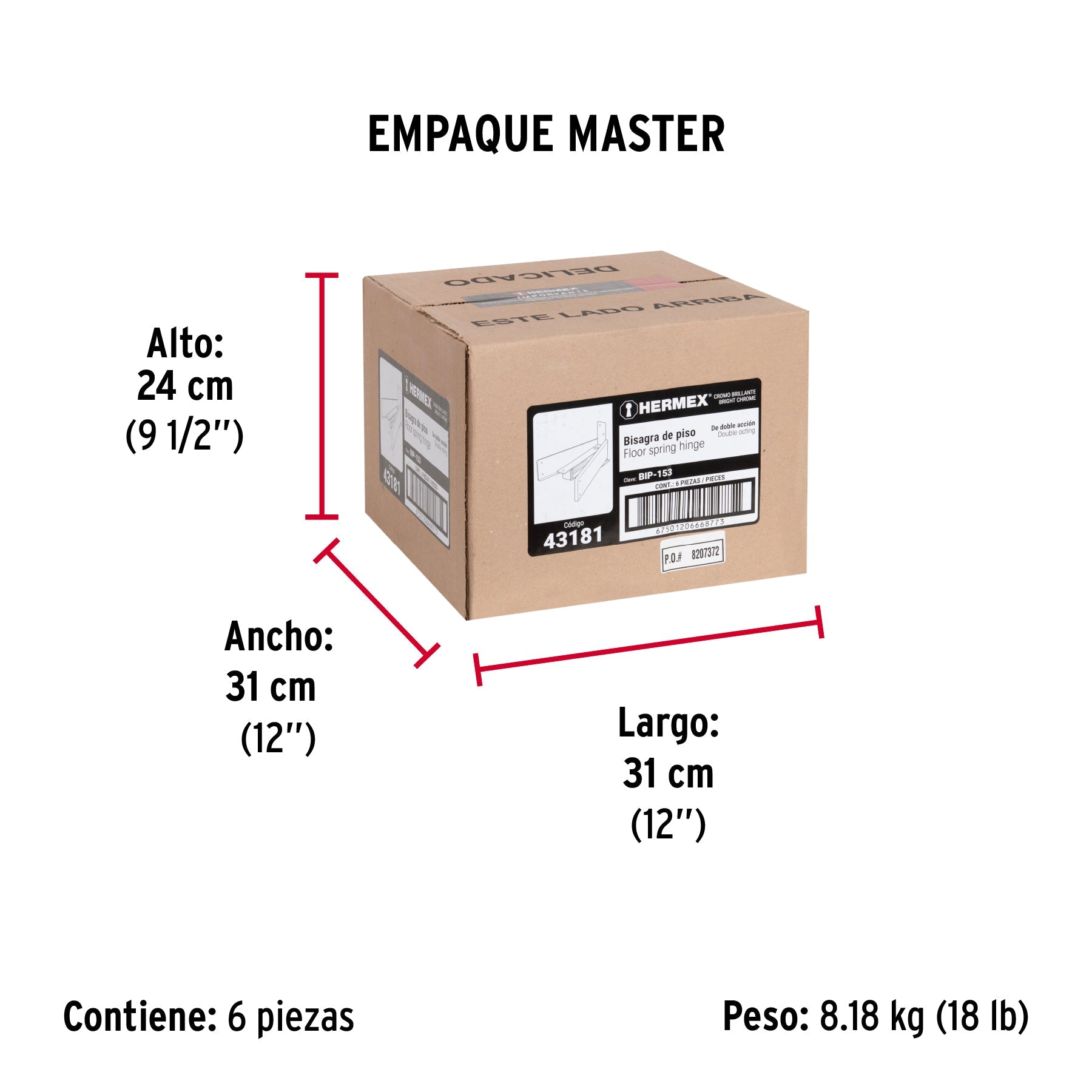 Bisagra de piso doble acción, acero cromado, HERMEX - Empaque