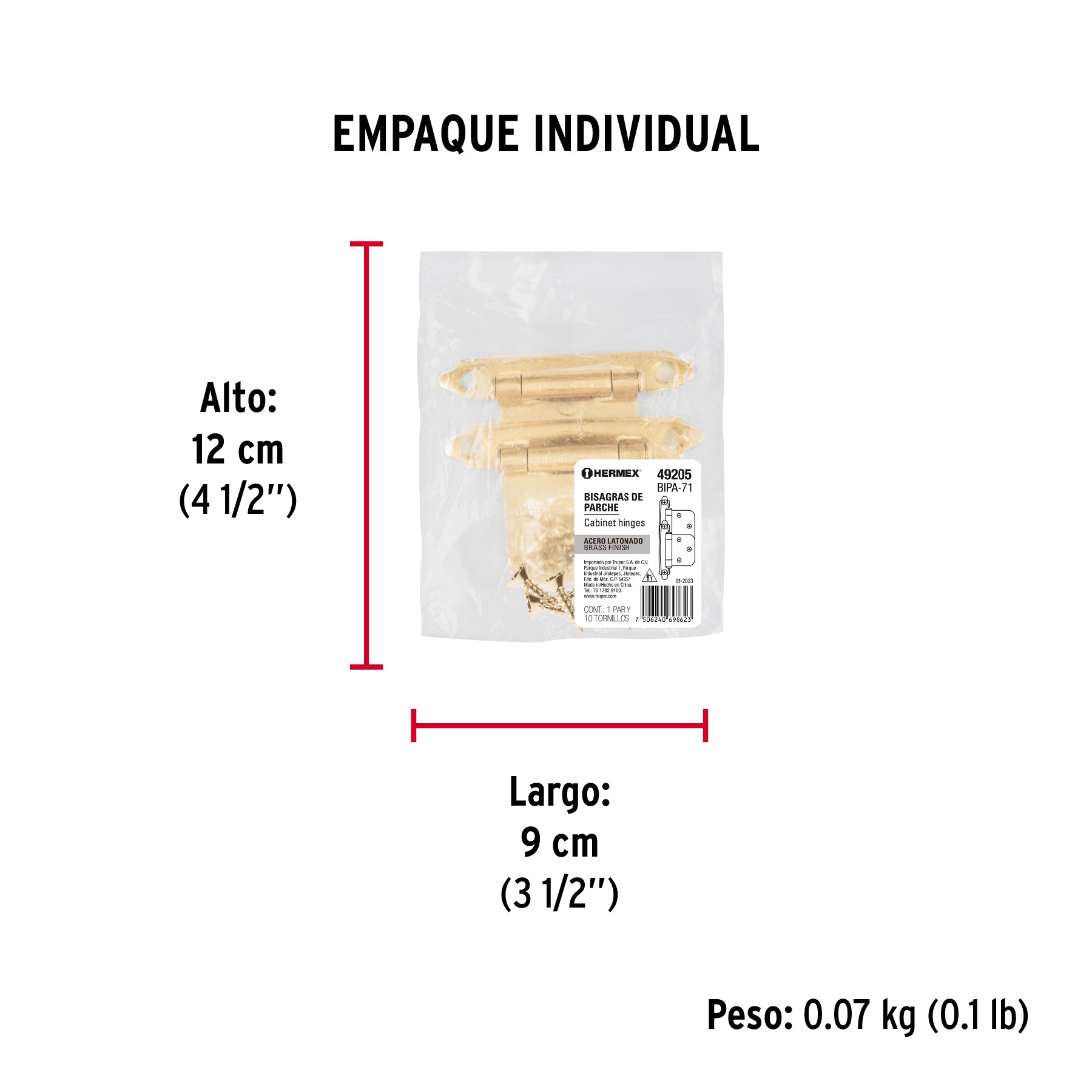 Bolsa con 2 bisagras parche de 7cm, latonado, HERMEX - Empaque