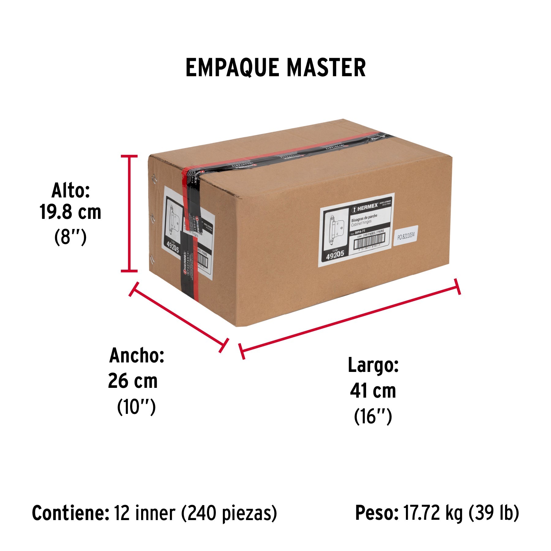 Bolsa con 2 bisagras parche de 7cm, latonado, HERMEX - Empaque