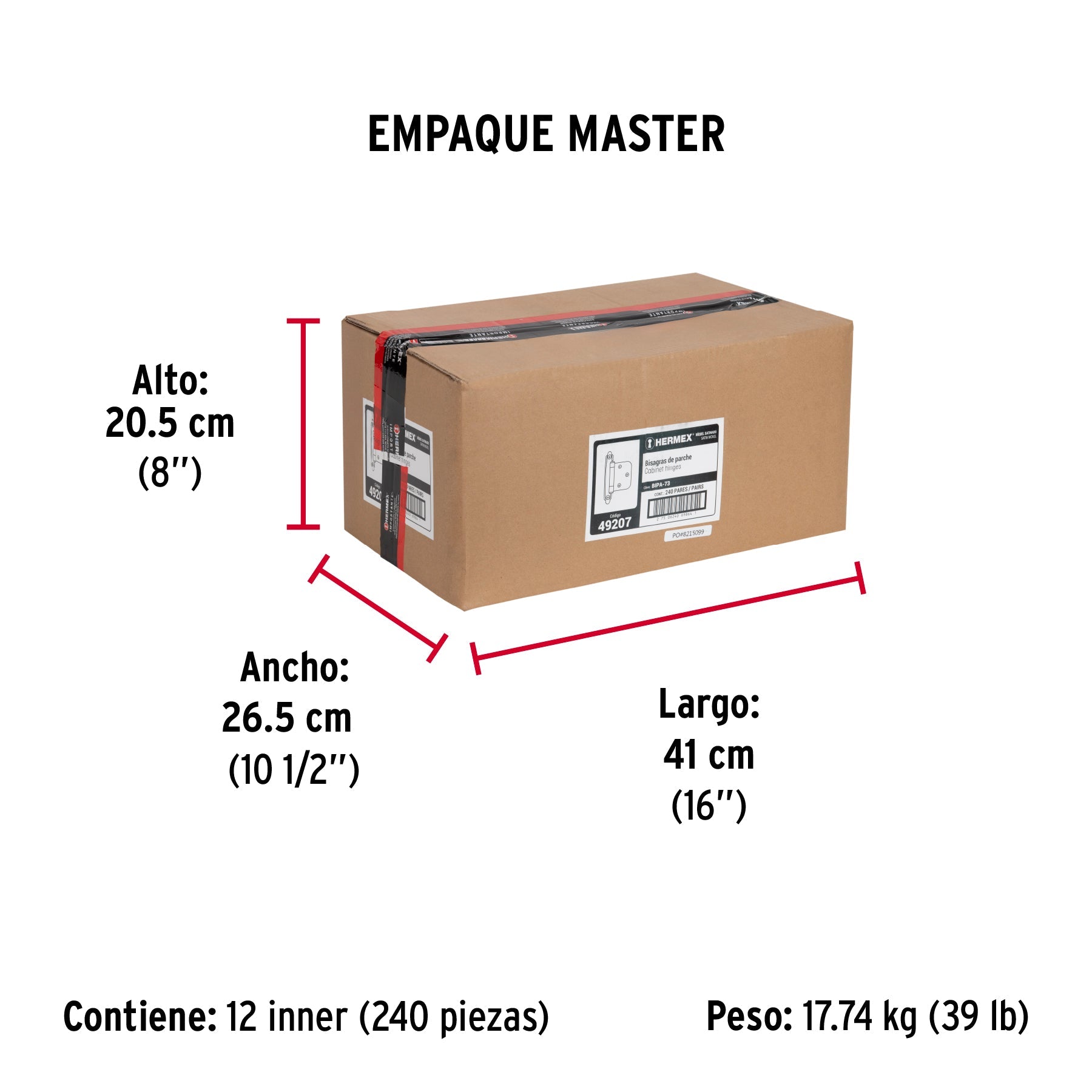Bolsa con 2 bisagras parche de 7cm, niquelado, HERMEX - Empaque