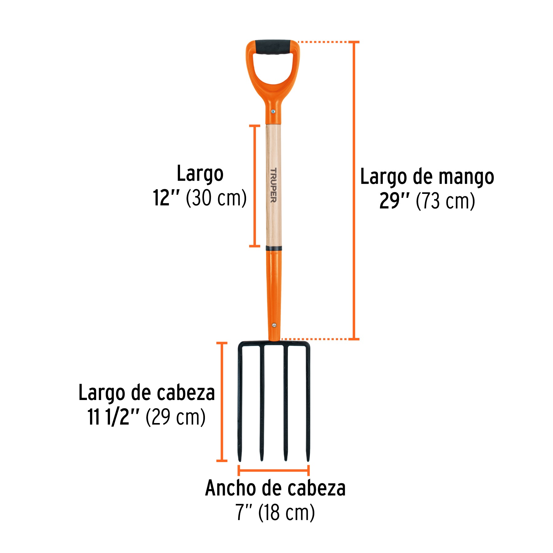 Bieldo para jardín, 4 dientes cuadrados, mango 29", puño "Y"