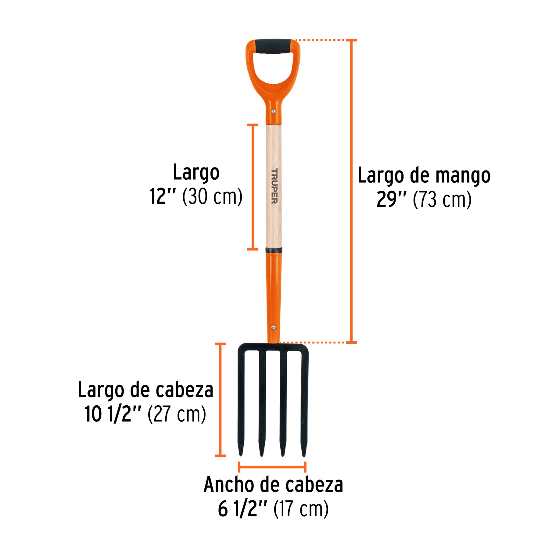 Bieldo para jardín, 4 dientes, mgo 29", puño "Y", TRUPER