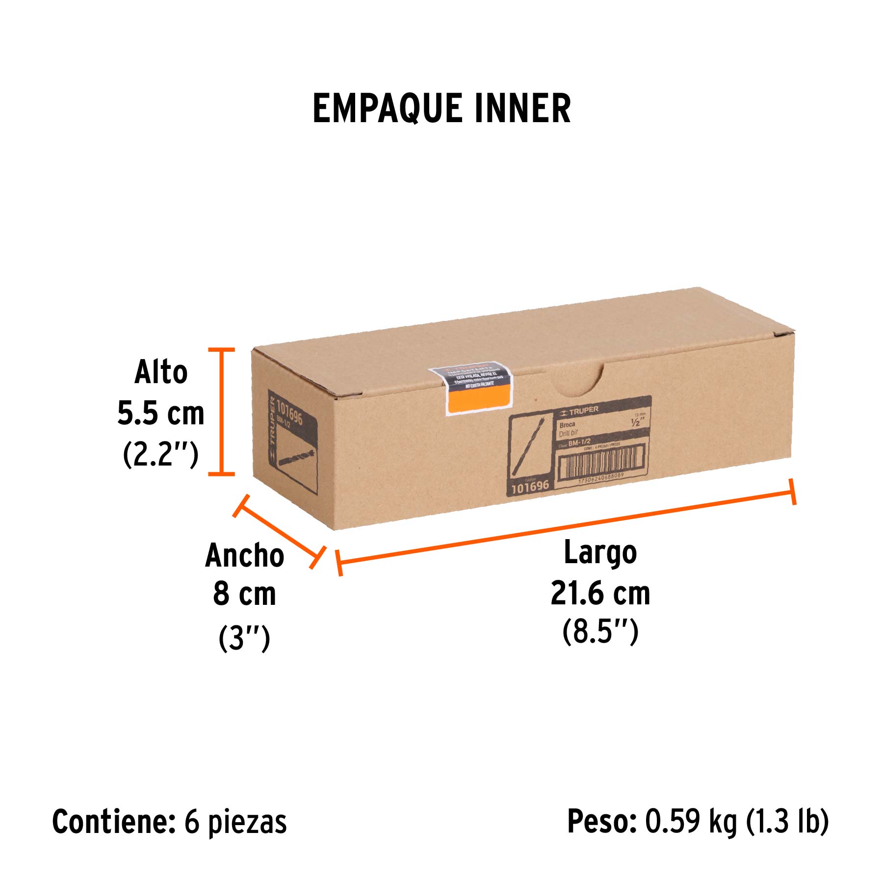 Broca con punta centradora para madera 1/2", TRUPER - Empaque