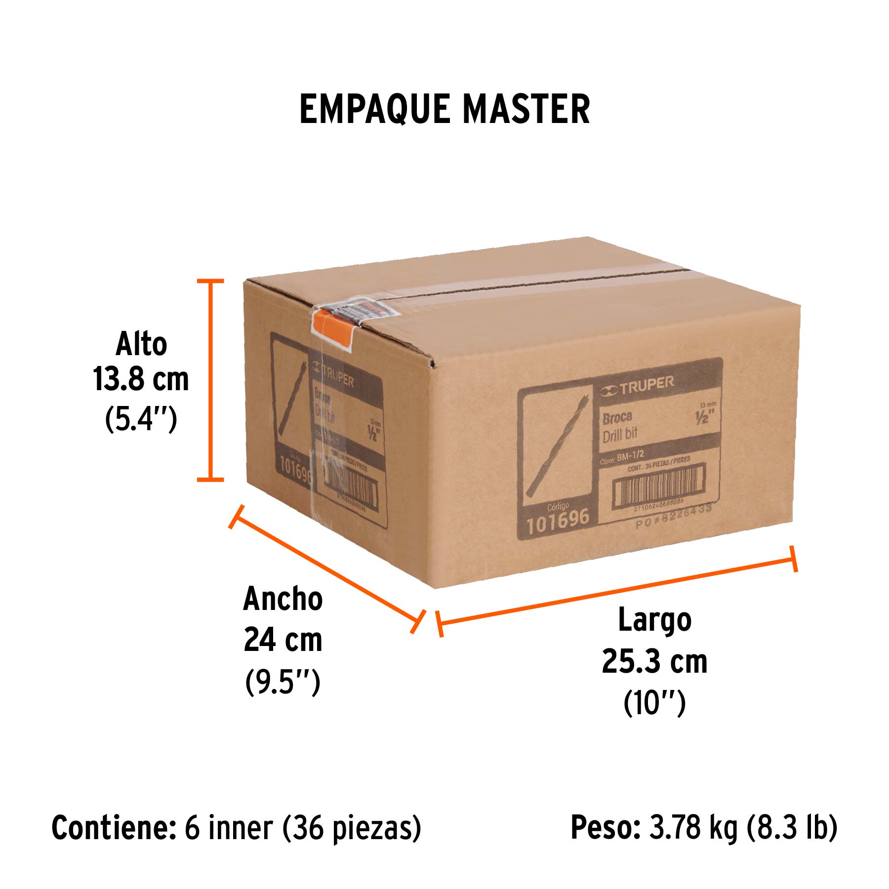 Broca con punta centradora para madera 1/2", TRUPER - Empaque