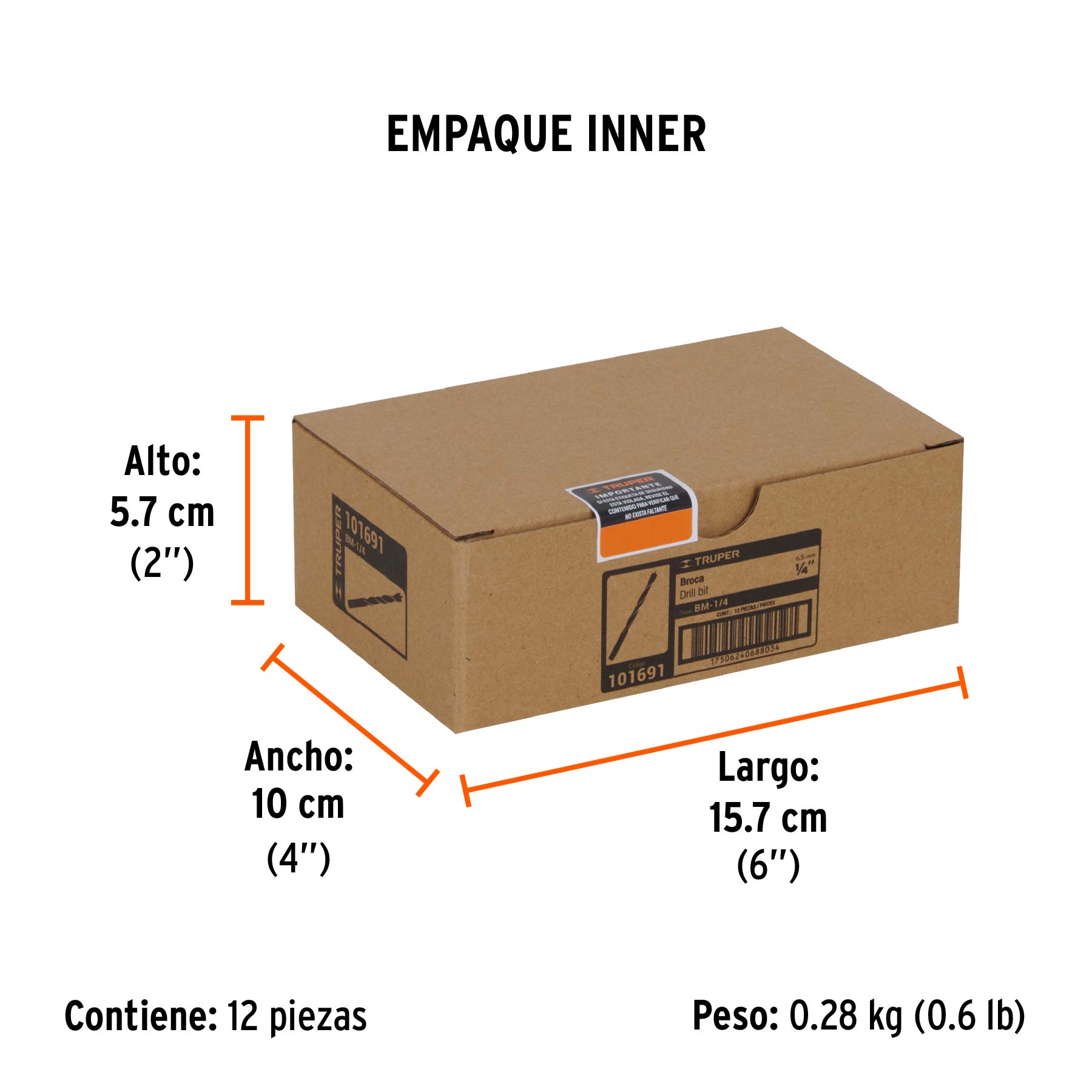 Broca con punta centradora para madera 1/4", TRUPER - Empaque