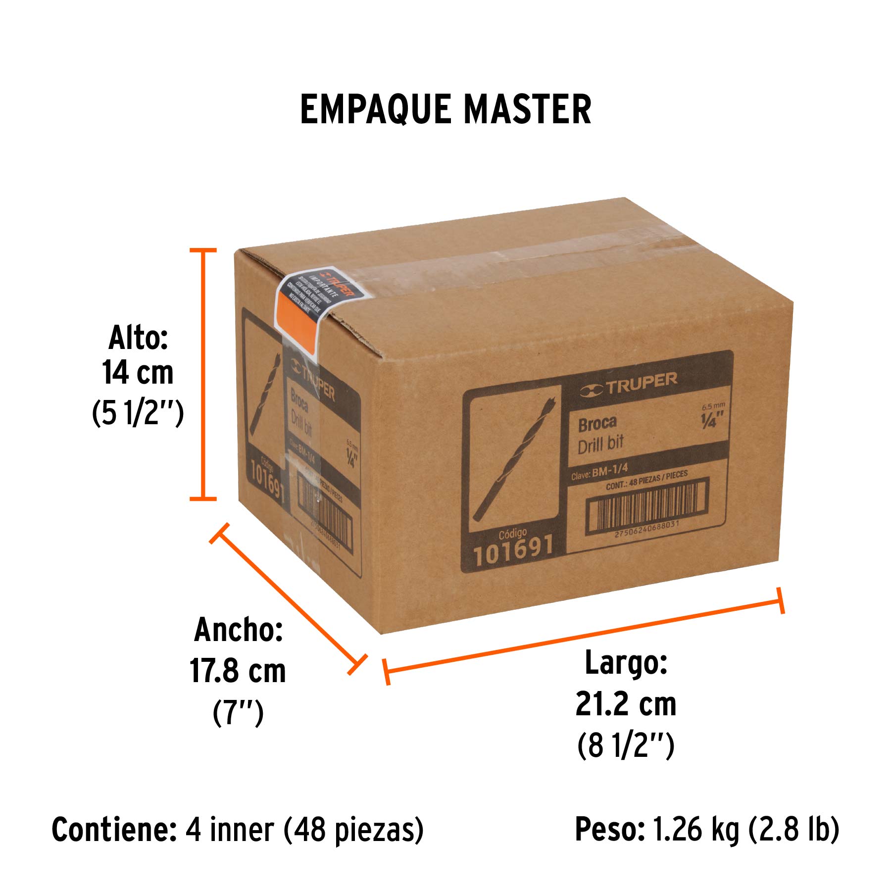 Broca con punta centradora para madera 1/4", TRUPER - Empaque