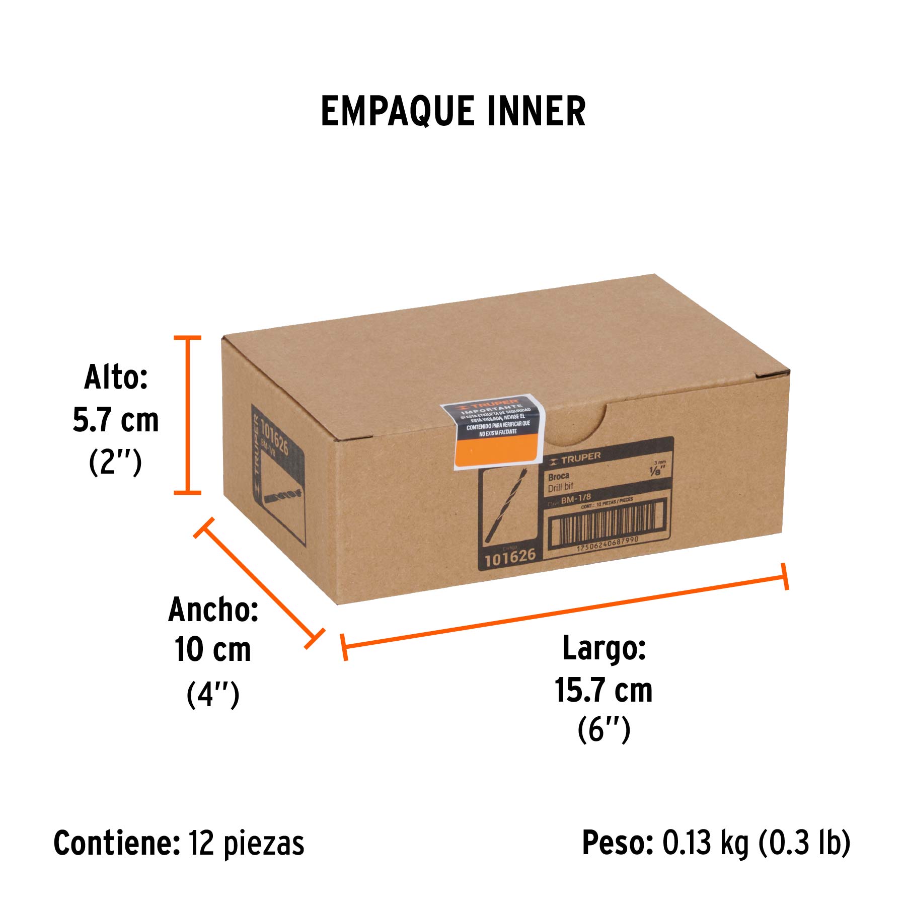 Broca con punta centradora para madera 1/8", TRUPER - Empaque