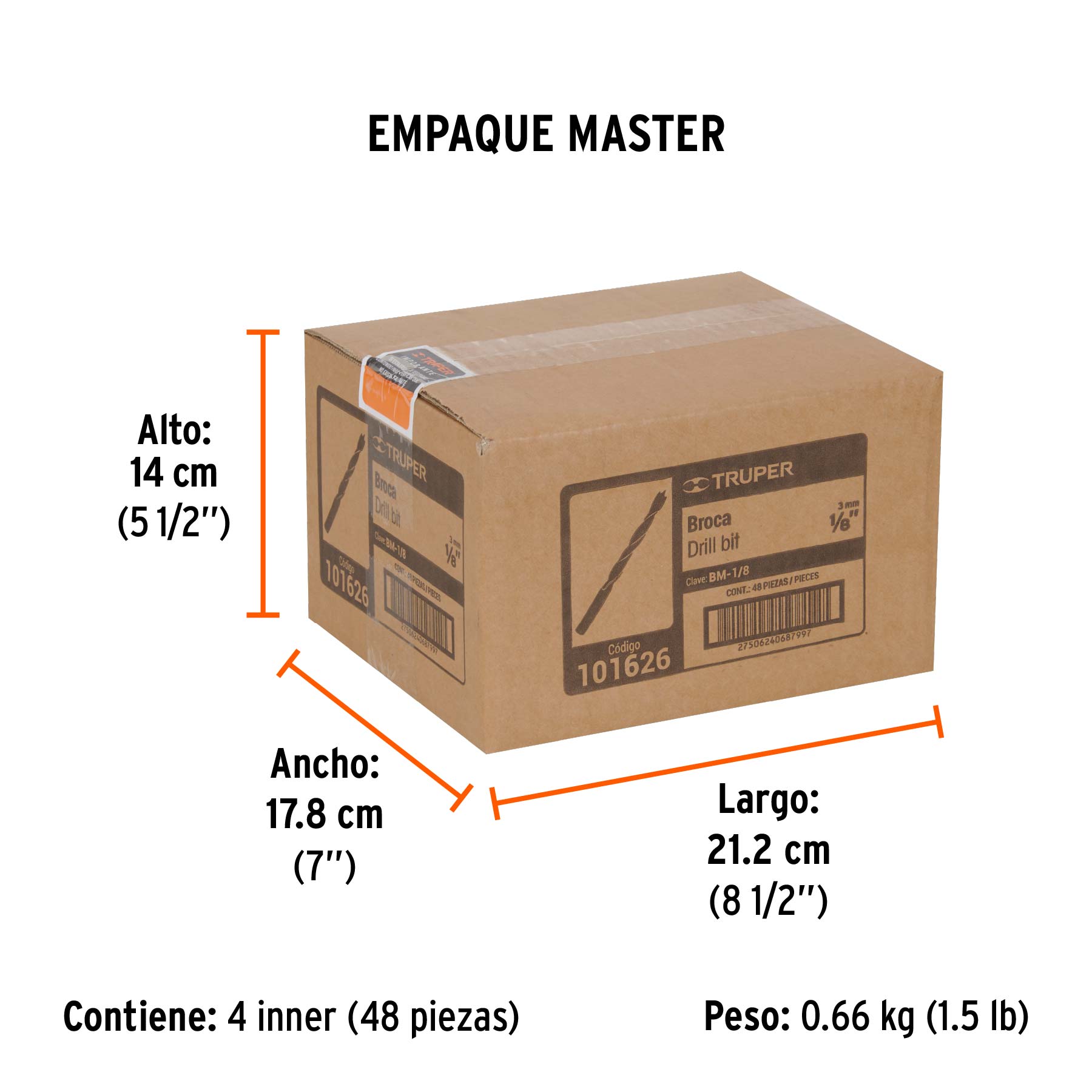 Broca con punta centradora para madera 1/8", TRUPER - Empaque