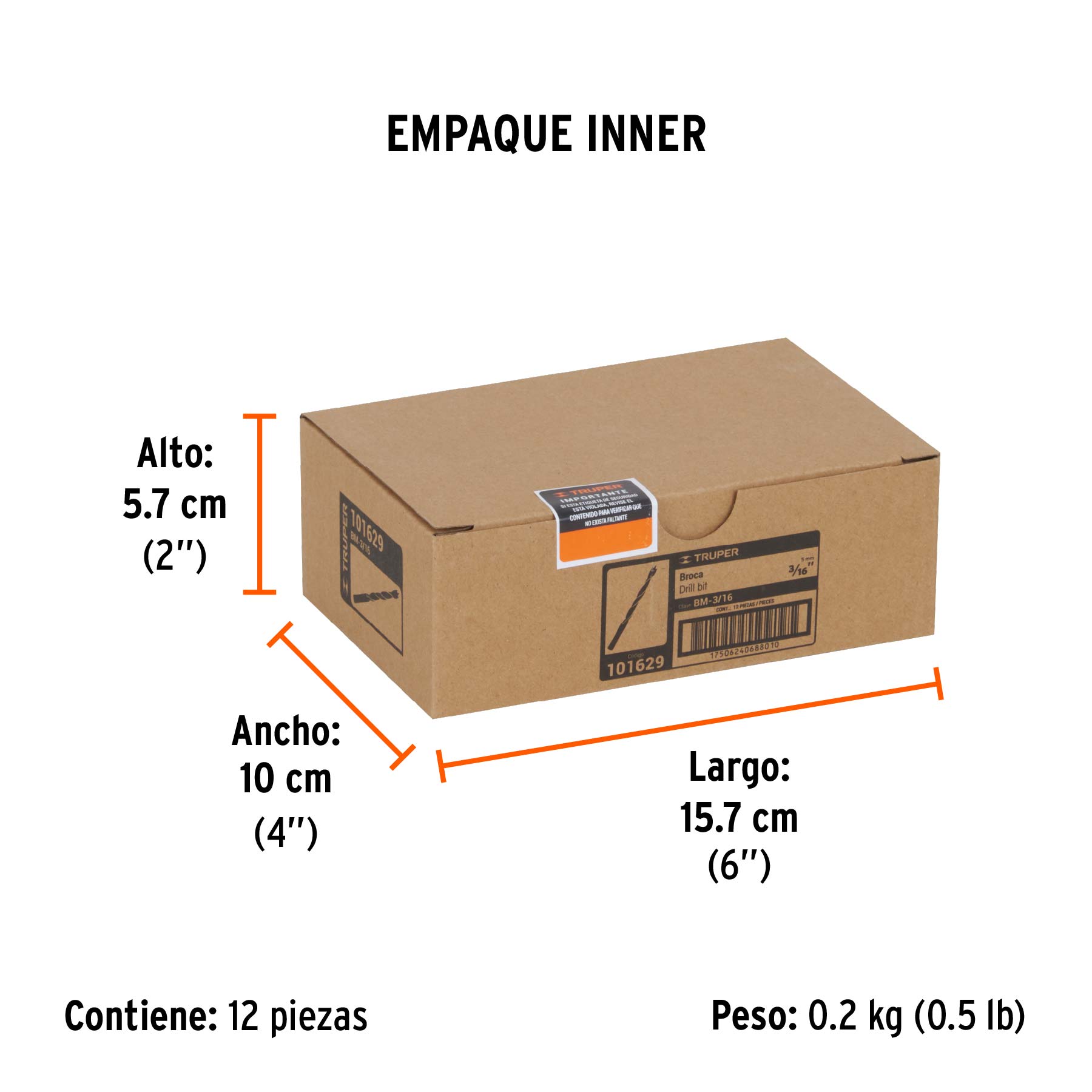 Broca con punta centradora para madera 3/16", TRUPER - Empaque