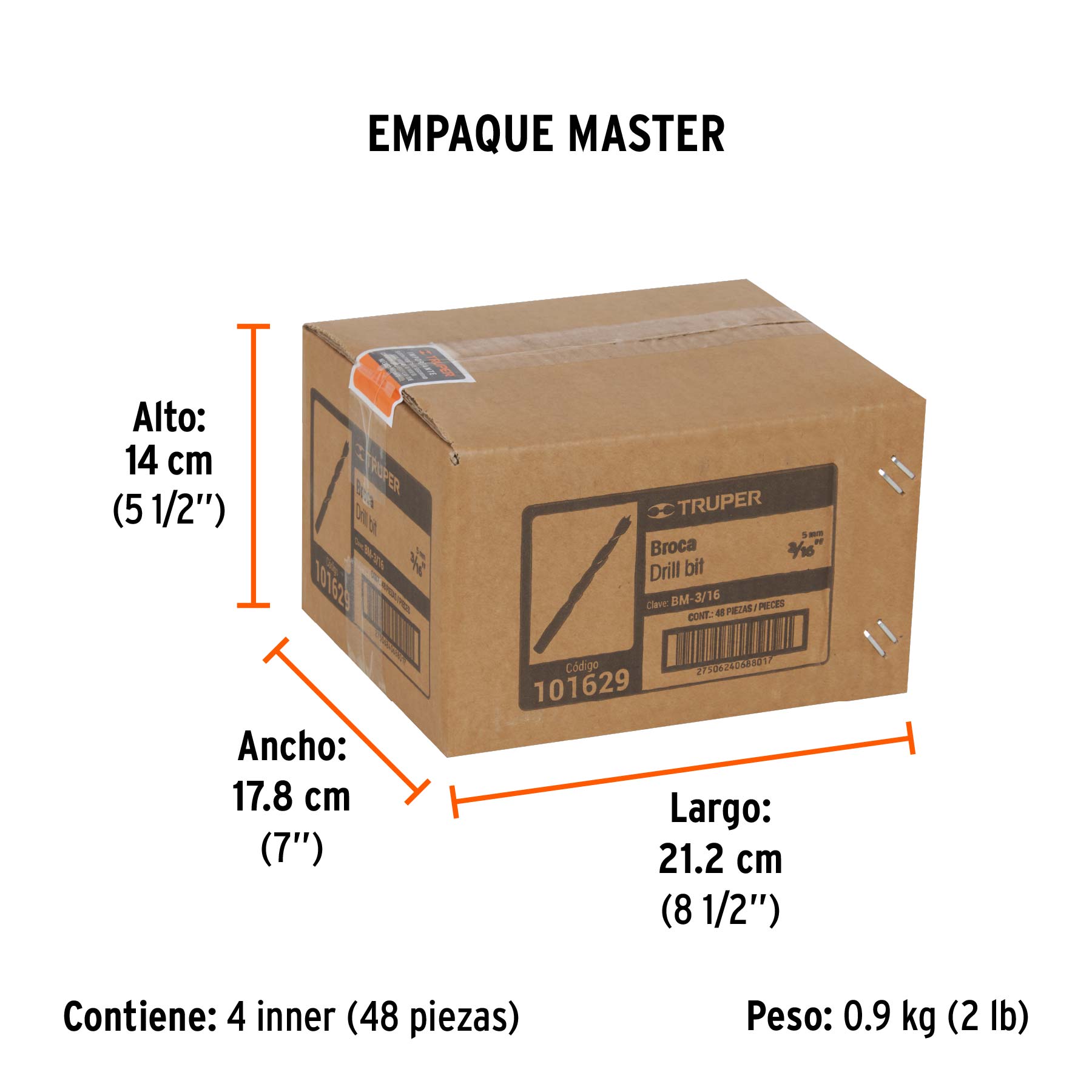 Broca con punta centradora para madera 3/16", TRUPER - Empaque
