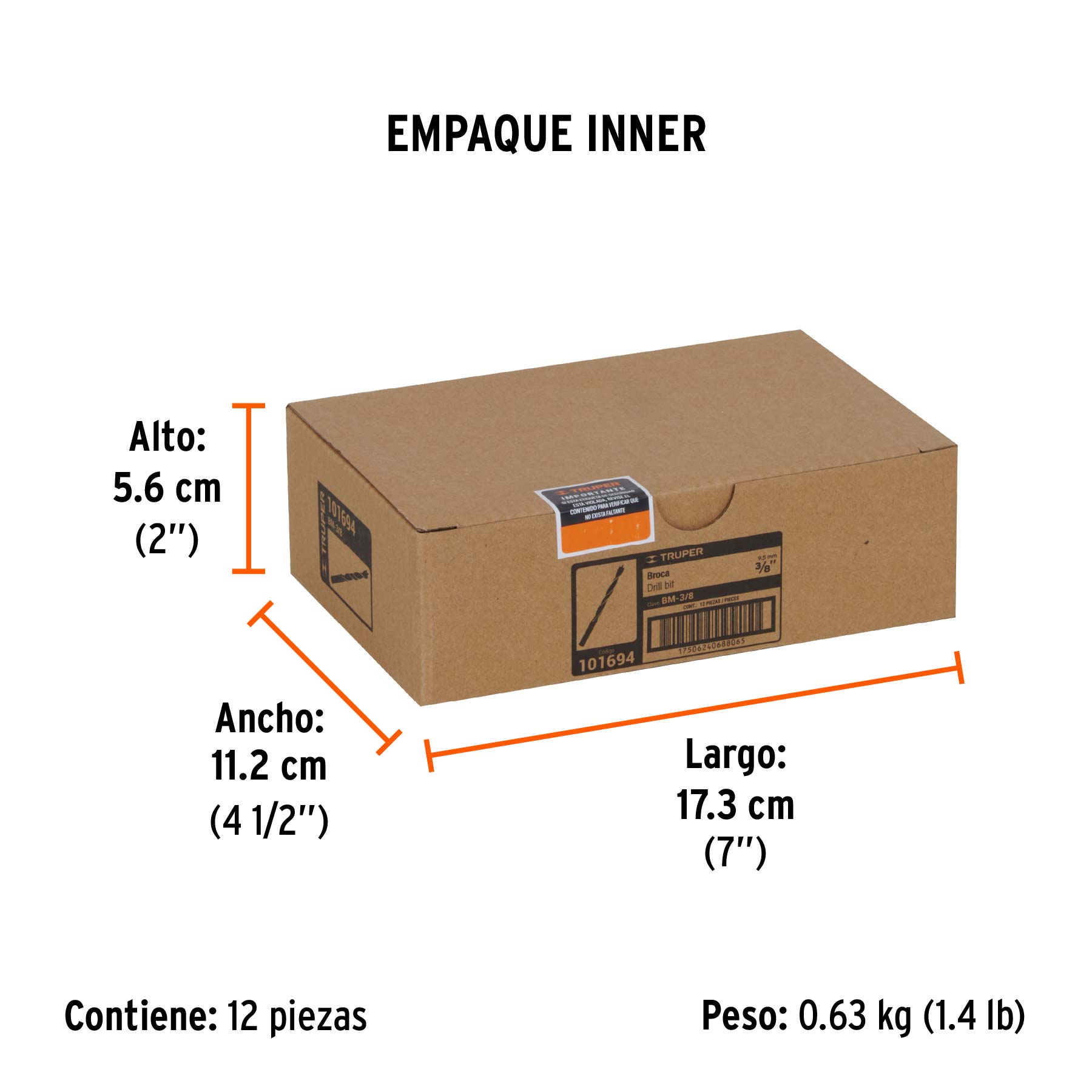 Broca con punta centradora para madera 3/8", TRUPER - Empaque